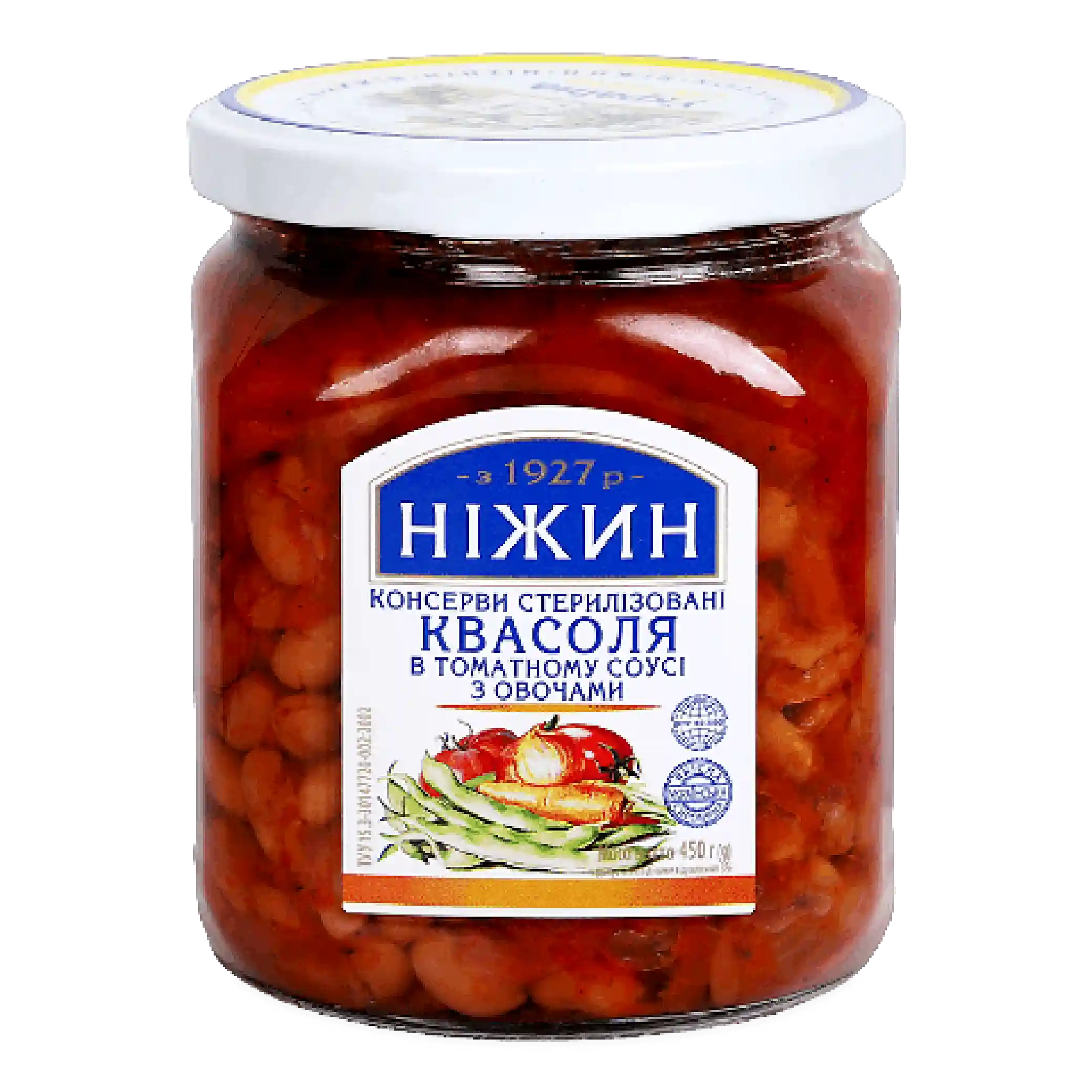 TM Nezhyn Fazole v rajčatové omáčce s zeleninou, 450 g/12 ks