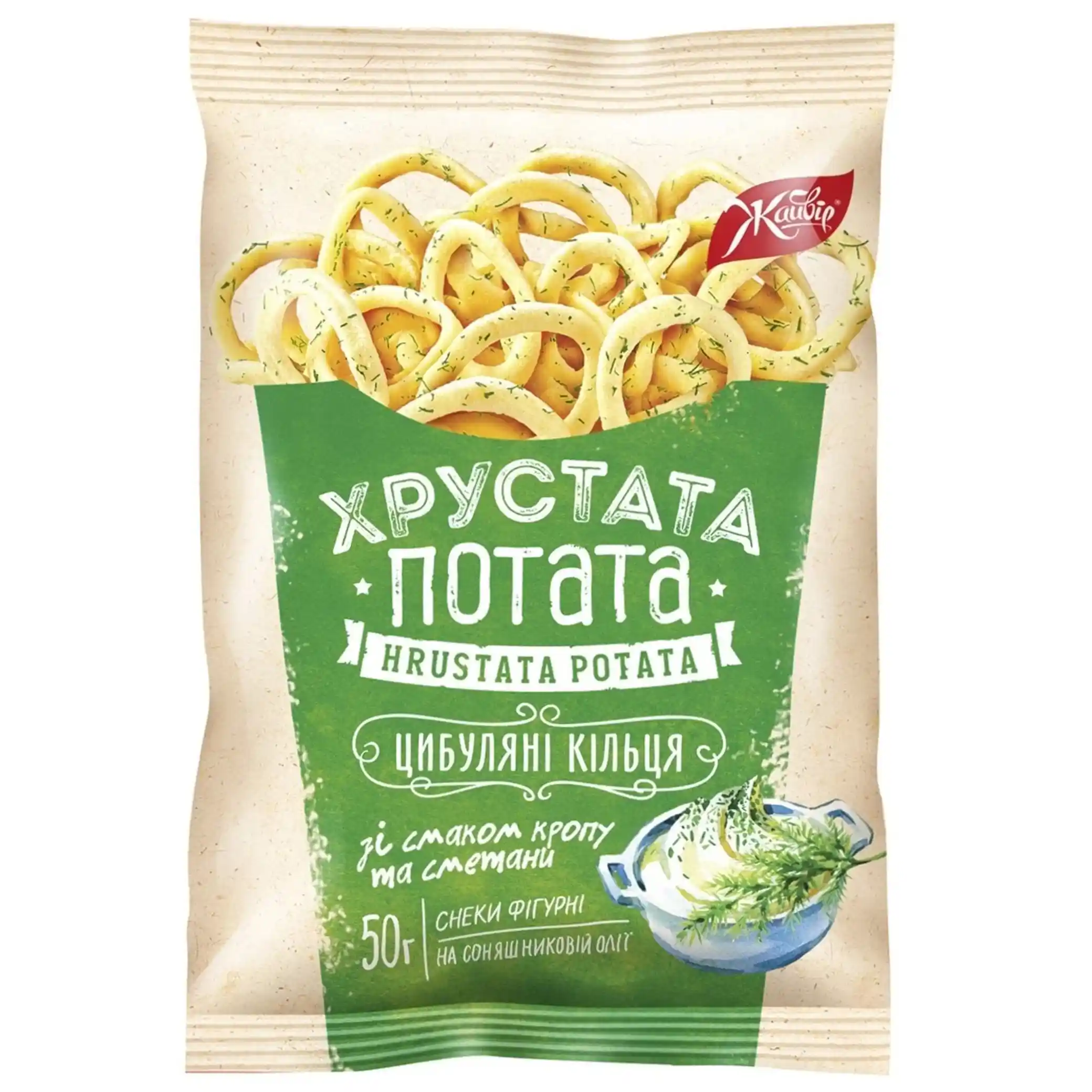 Jaivir „Cibulové kroužky“ s příchutí kopru a zakysané smetany, 50 g/20ks