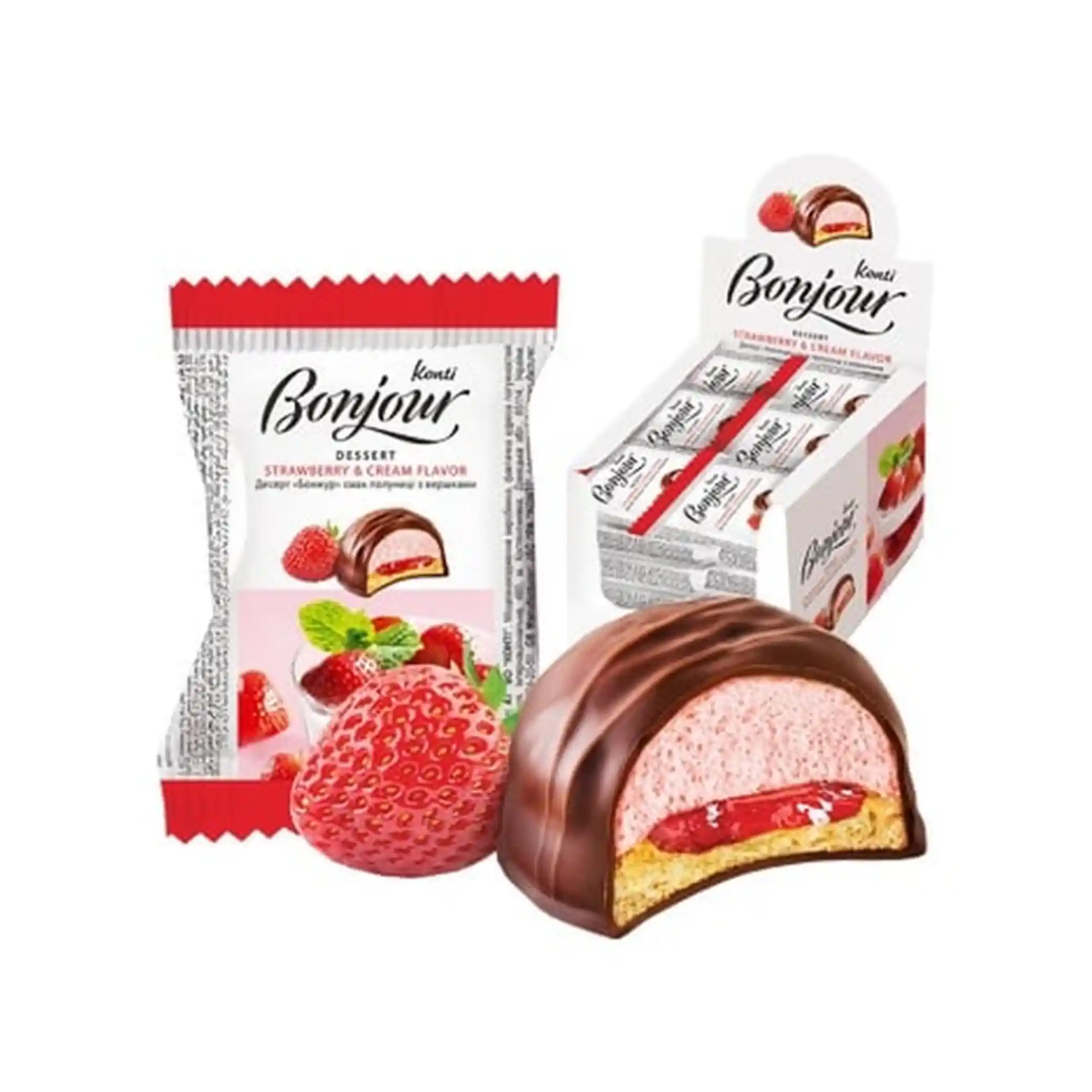 Konti  "Bonjour" dezert suflé  s jahodovo-smetanovou příchutí, 29g/24ks