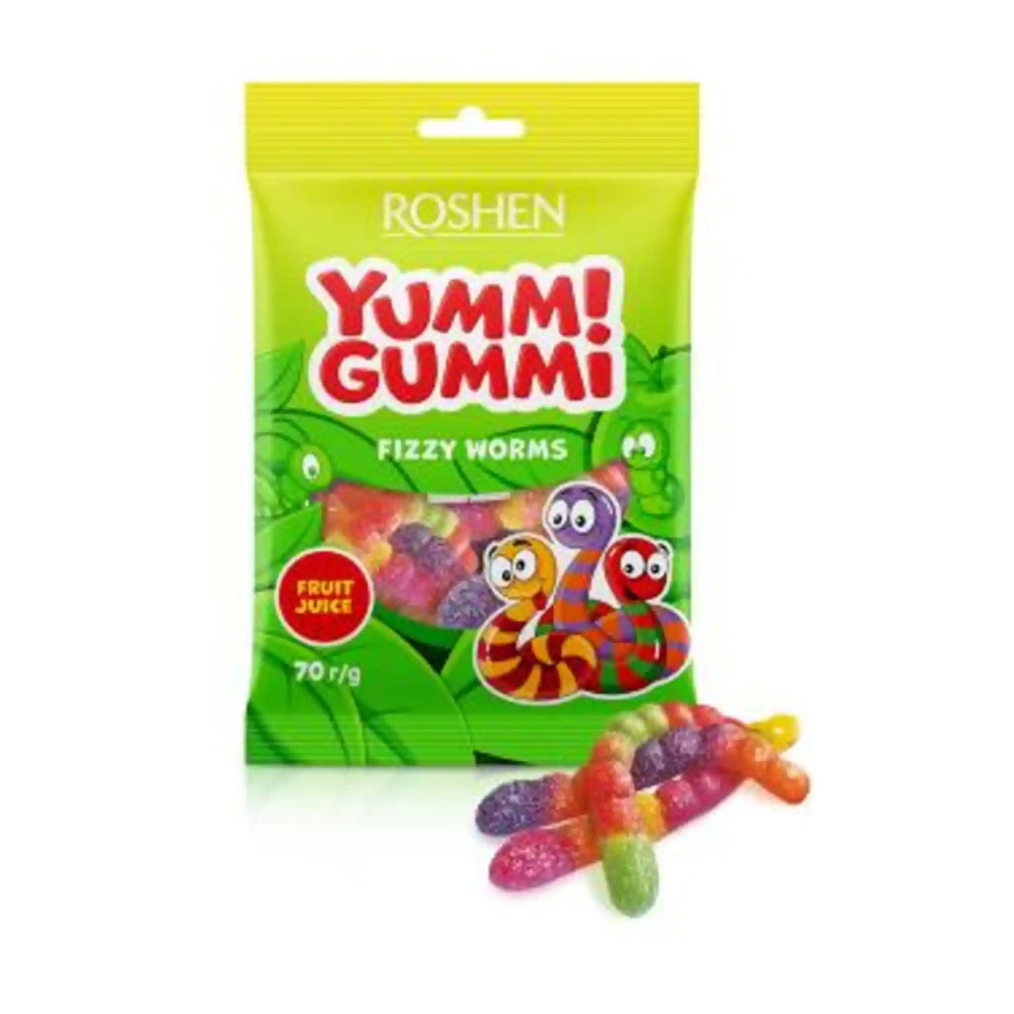 Roshen Želé bonbóny "Yummi Gummi Fizzy Worms", 70g/22 ks