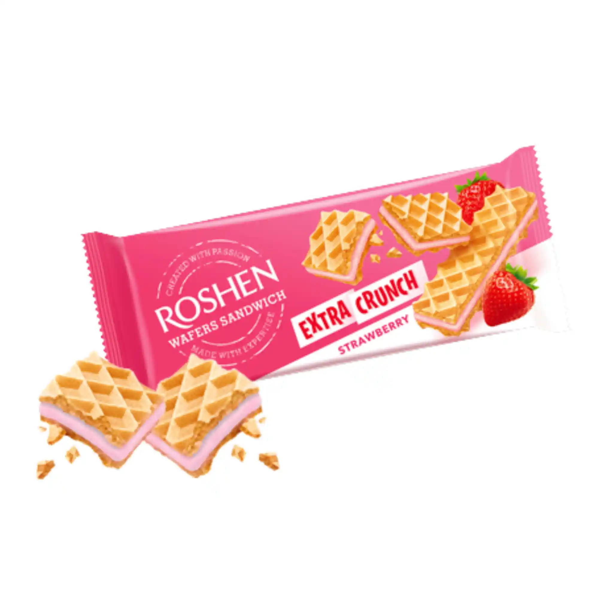 Roshen Oplatké  "Wafers Sandwich Crunch Strawberry" jahodové, 142g/15 ks