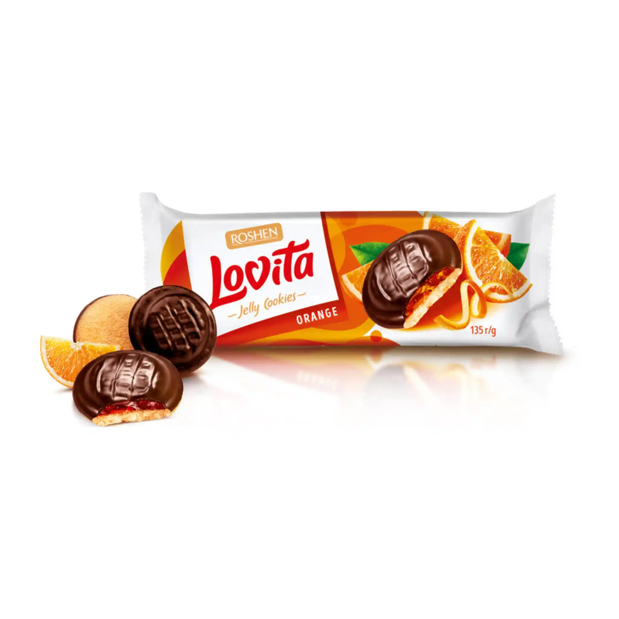Roshen Sušenky "Lovita Jelly cookies" s pomerančovou náplní, 135g/21ks