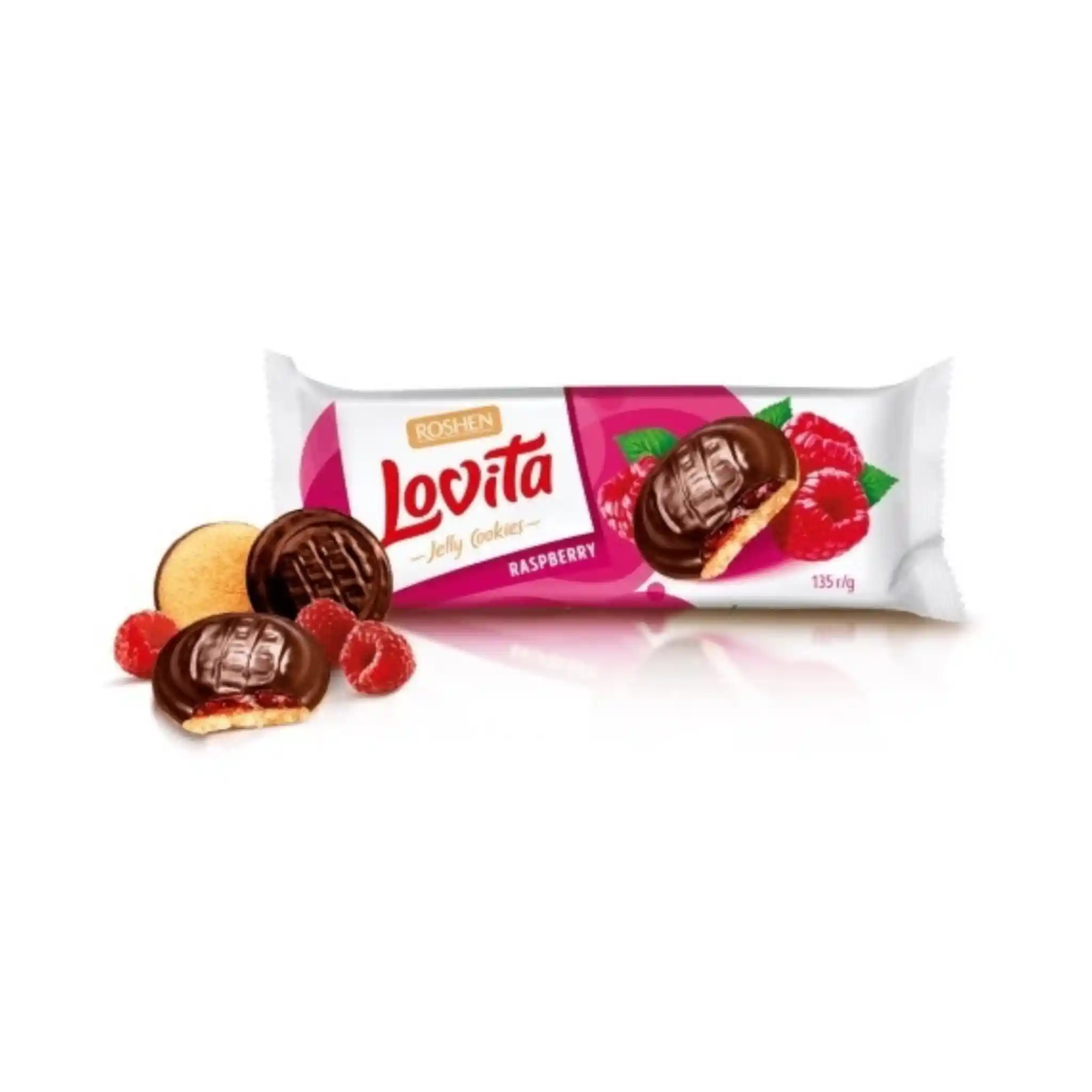 Roshen Sušenky "Lovita Jelly cookies" s malinovou náplní, 135g/21ks