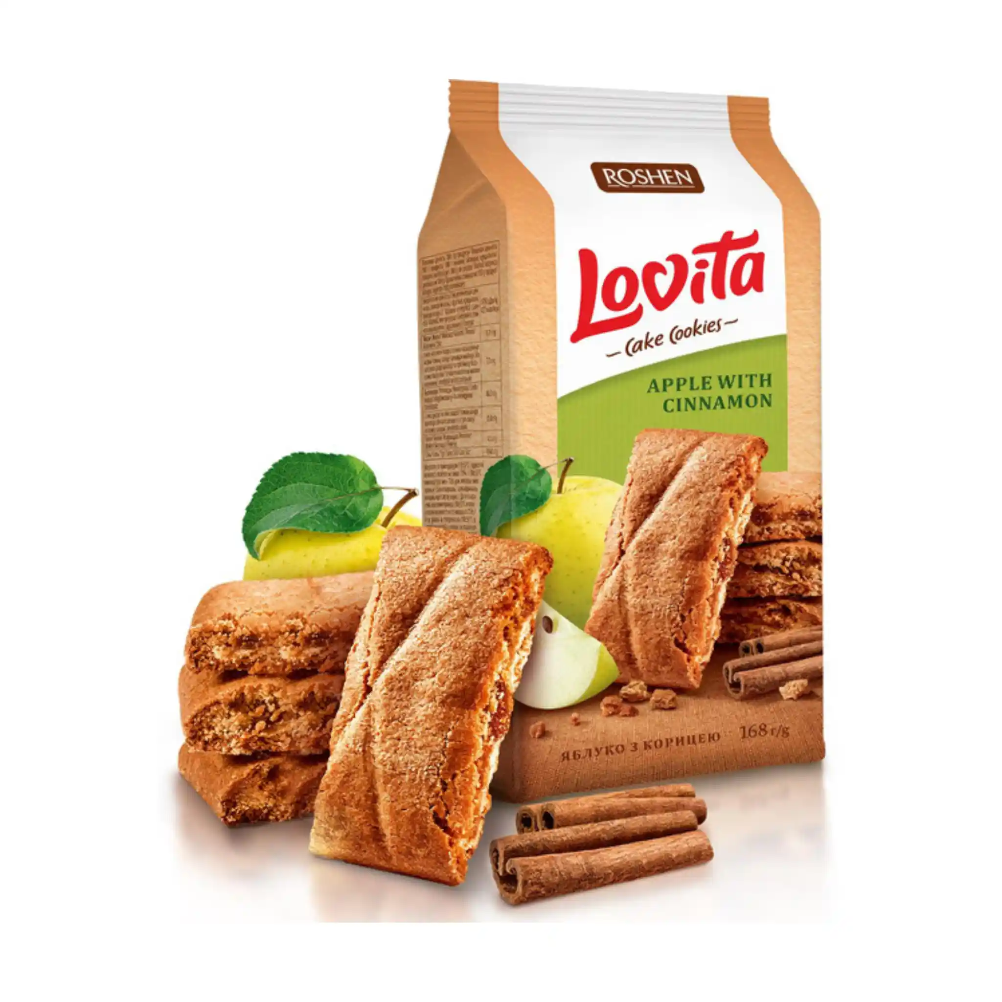Roshen Sušenky "Lovita cake cookies" s jablečnou a skořicovou náplní, 168g/16ks