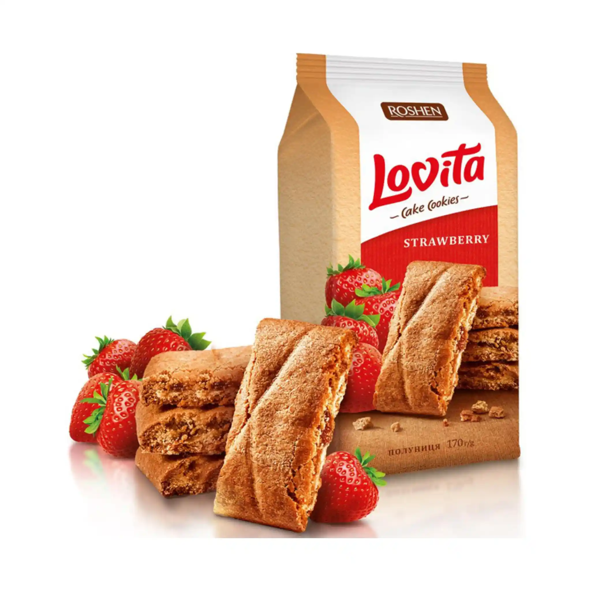 Roshen Sušenky "Lovita cake cookies" s jahodovou náplní, 168g/16ks