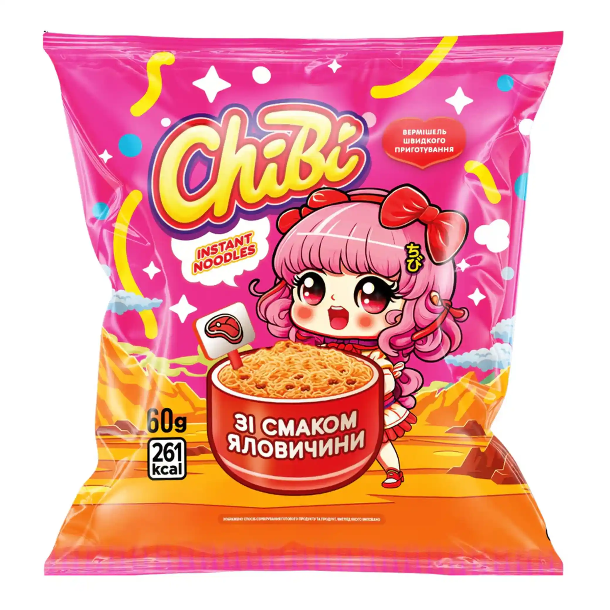 ChiBi Instantní nudle hovezi, 60g/60ks