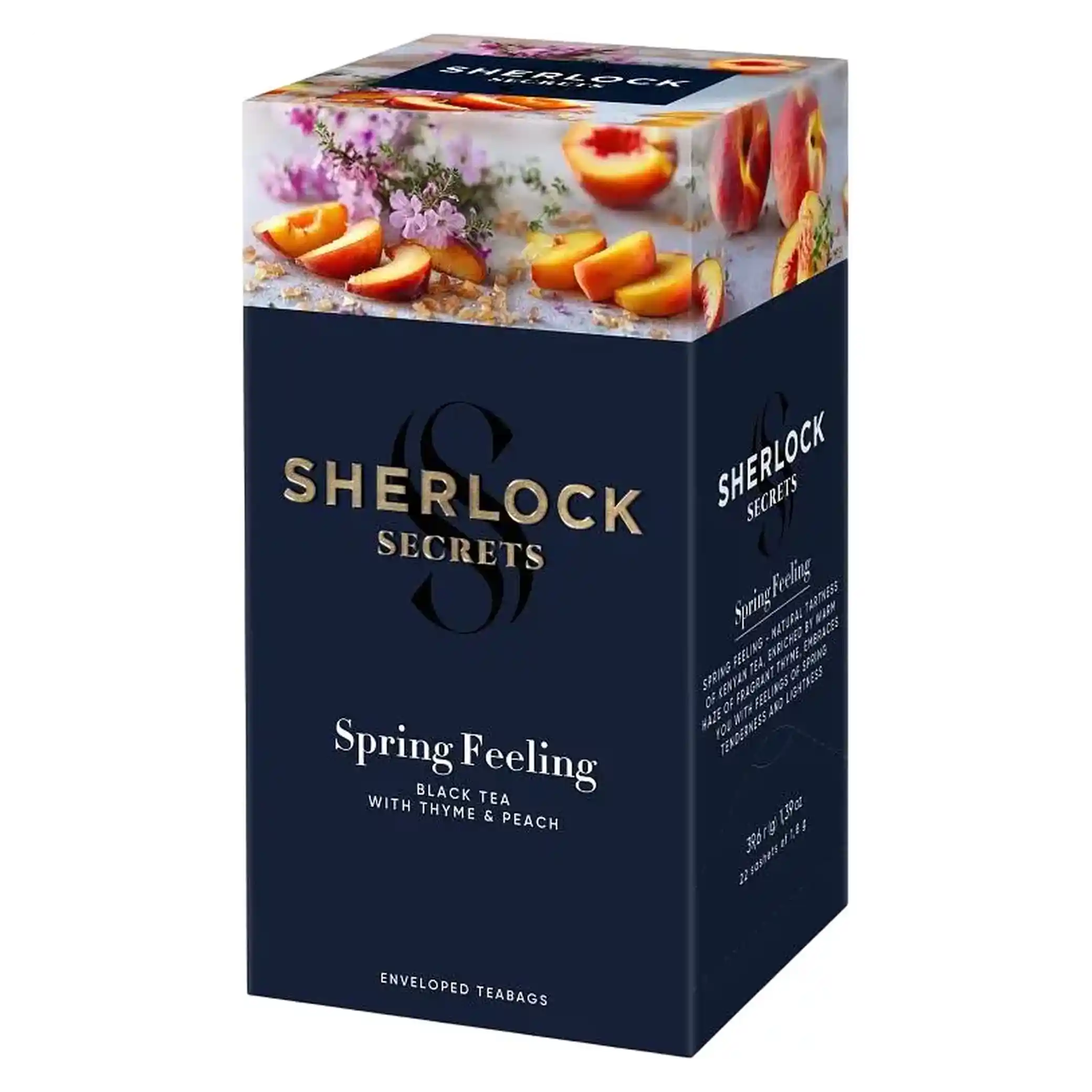 Sherlock Secrets Černý čaj s tymiánem a broskvovou příchutí „Spring Feeling“, 22 × 1,8 g/ 12 ks