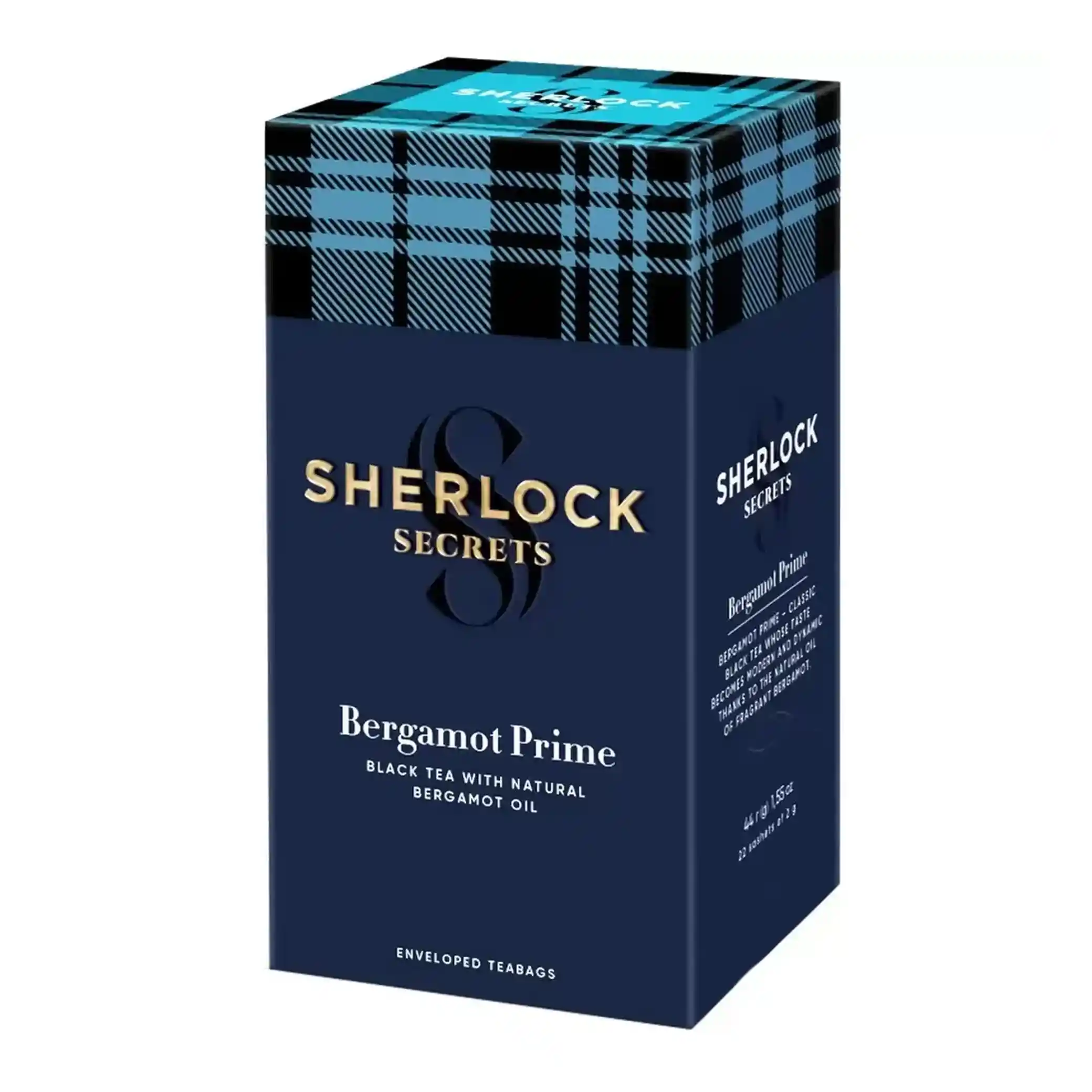 Sherlock Secrets „Bergamot Prime“ černý cejlonský jemně mletý čaj s přírodním bergamotovým olejem, 22 sáčky × 2 g/ 12 ks