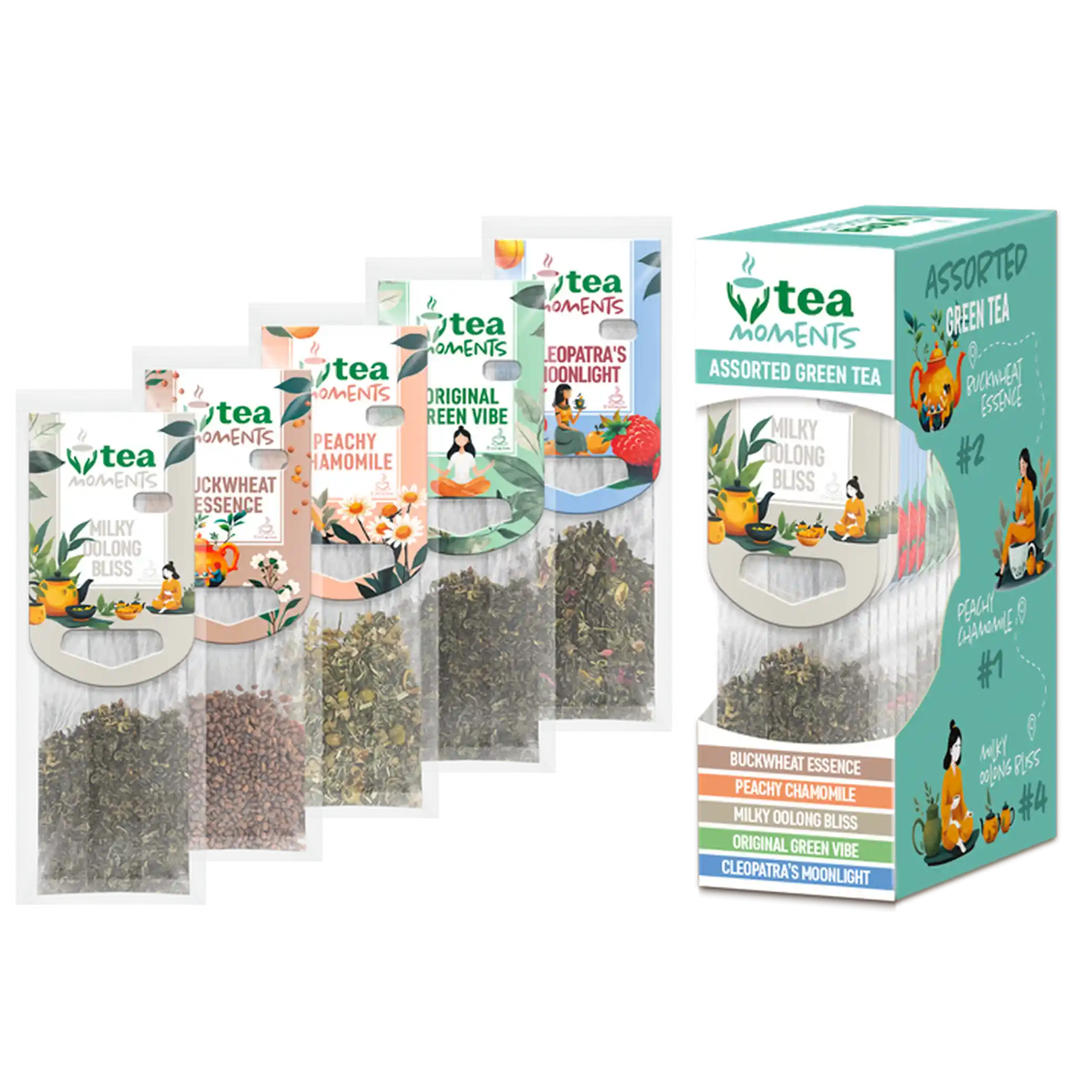 Tea Moments „Assorted Green Tea“ sada zelených čajů 5 příchutí × 3 sáčky/ 15 ks