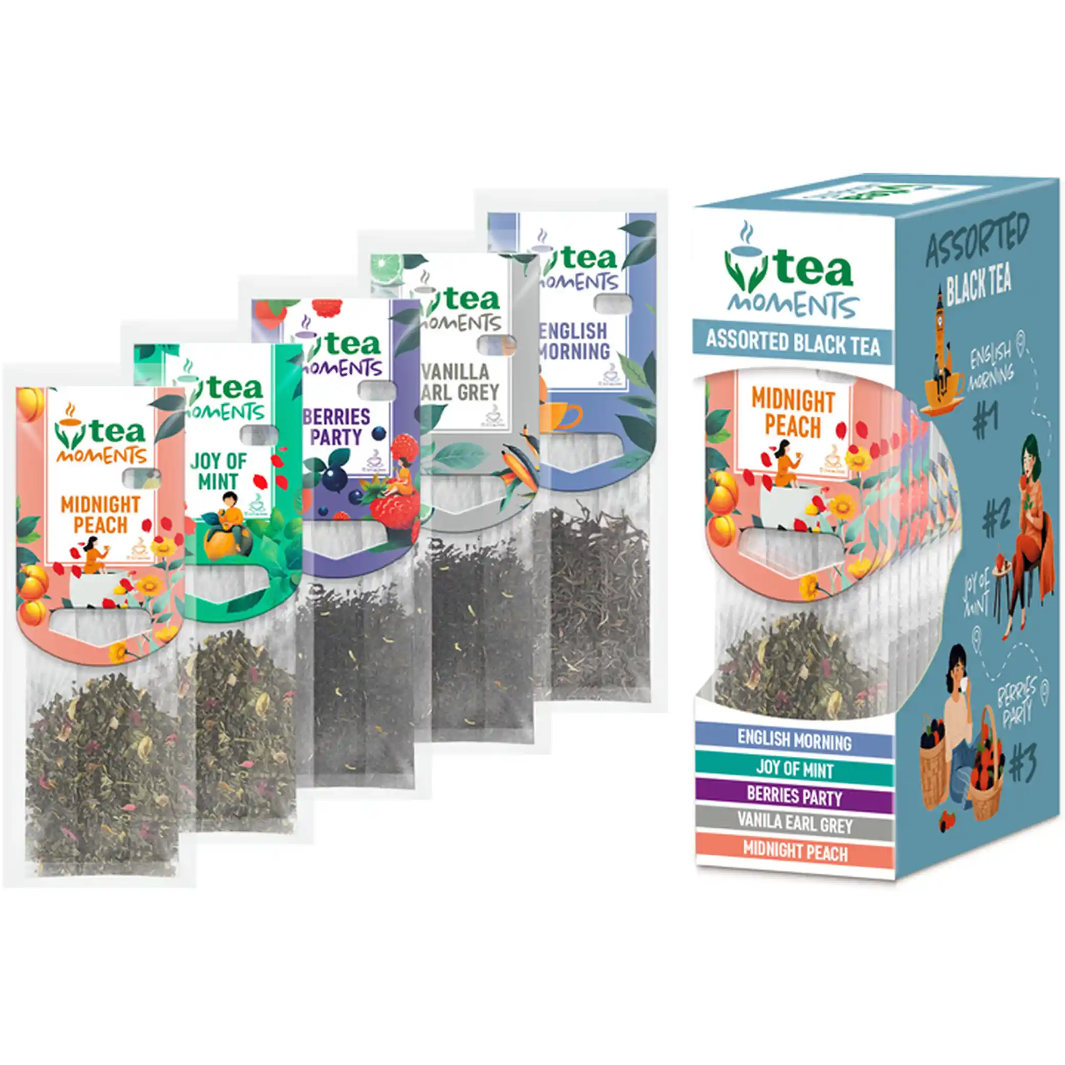 Tea Moments „Assorted Black Tea“ sada černých čajů, 5 příchutí × 3 sáčky/ 15 ks