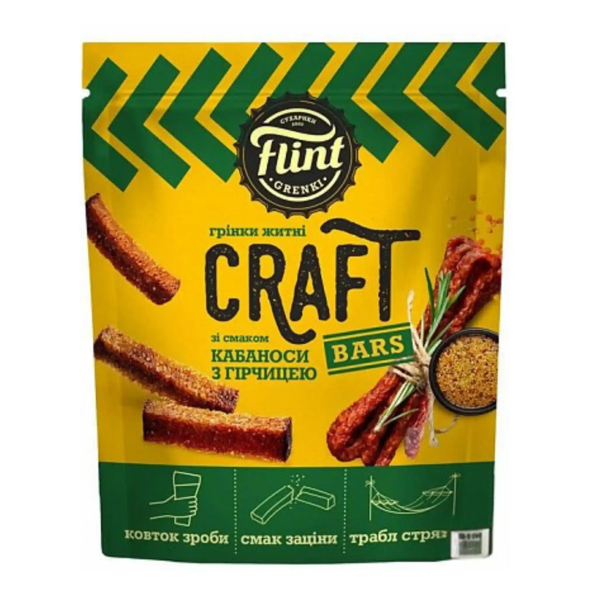 Flint Krutony (grenki)"Craft" s přichutí kabanosy s hořčice, 90g/35ks