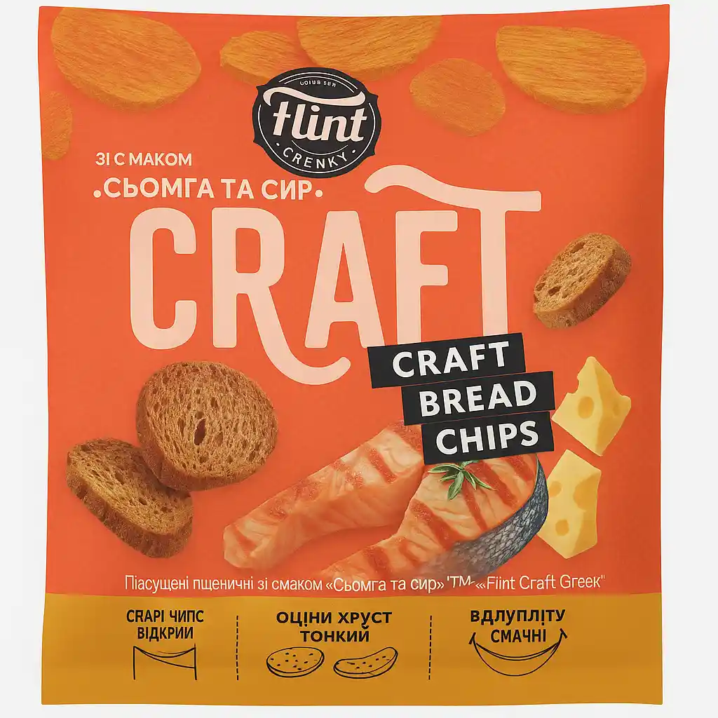 Flint Krutony (grenki) "Craft" s příchutí lososa a sýra, 80g/10ks