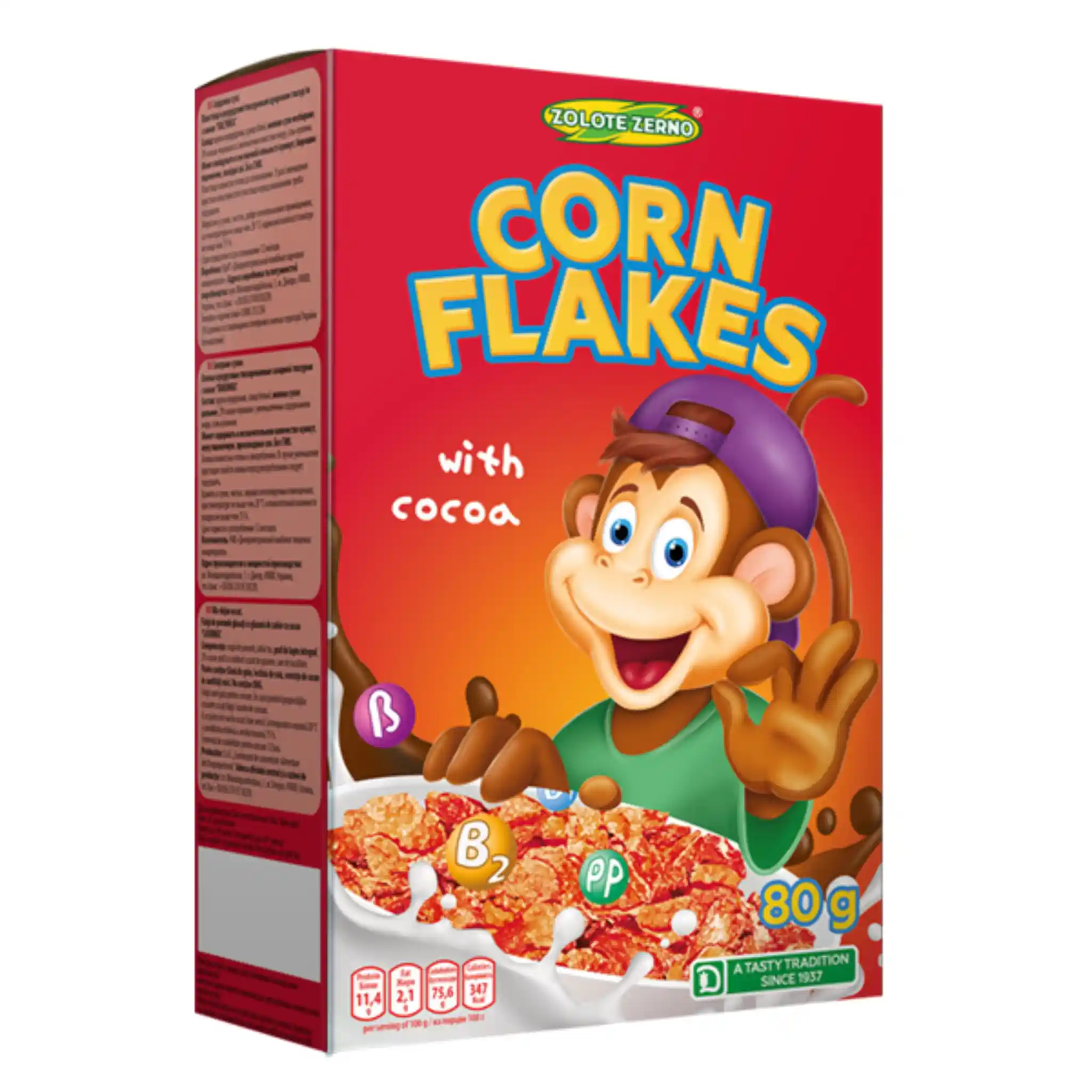 ZZ Kukuřičné vločky v cukrové poleve s kakaem "Lakomka", 80g/21ks