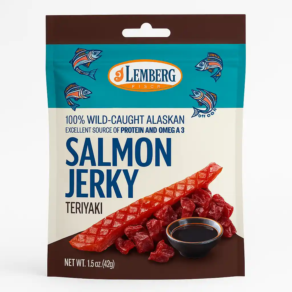Lemberg Kousky červeného lososa (nerka), sušené, v omáčce teriyaki , 42g/20ks
