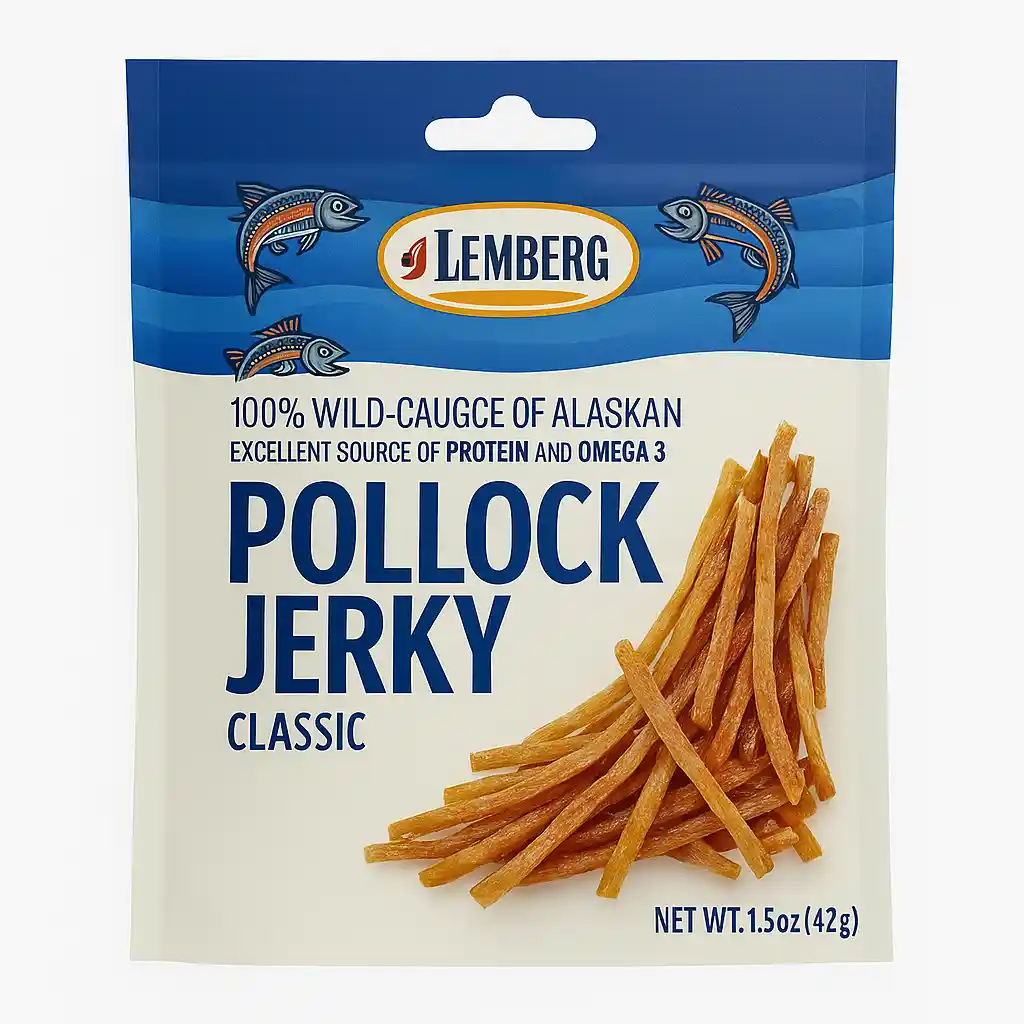 Lemberg Proužky z filetů polacka s kůží, solené, sušené, 42 g/20ks