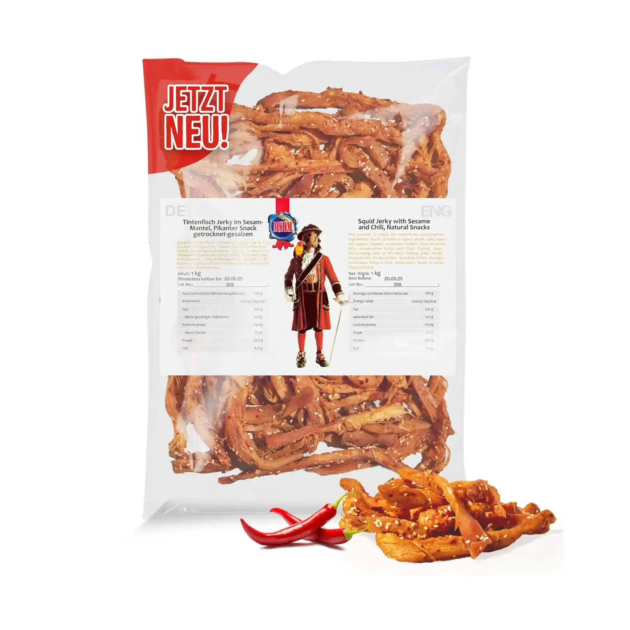 Pirát Kalmary sušené pikantní se sezamem platky, 1 kg