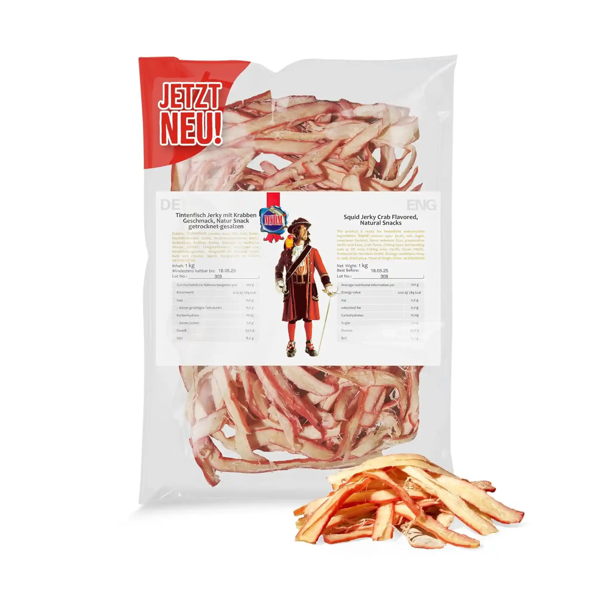 Pirát Kalmary sušené platky červený s krabí přichutí, 1 kg