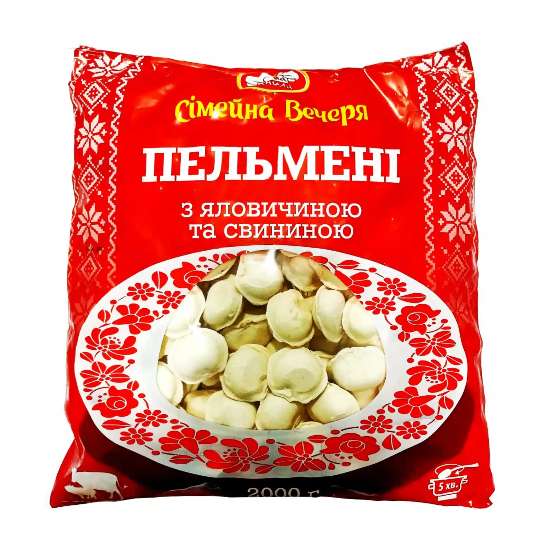 W Rodinná večeře Pelmeně s vepřovým a hovězím masem, 2000 g/6 ks