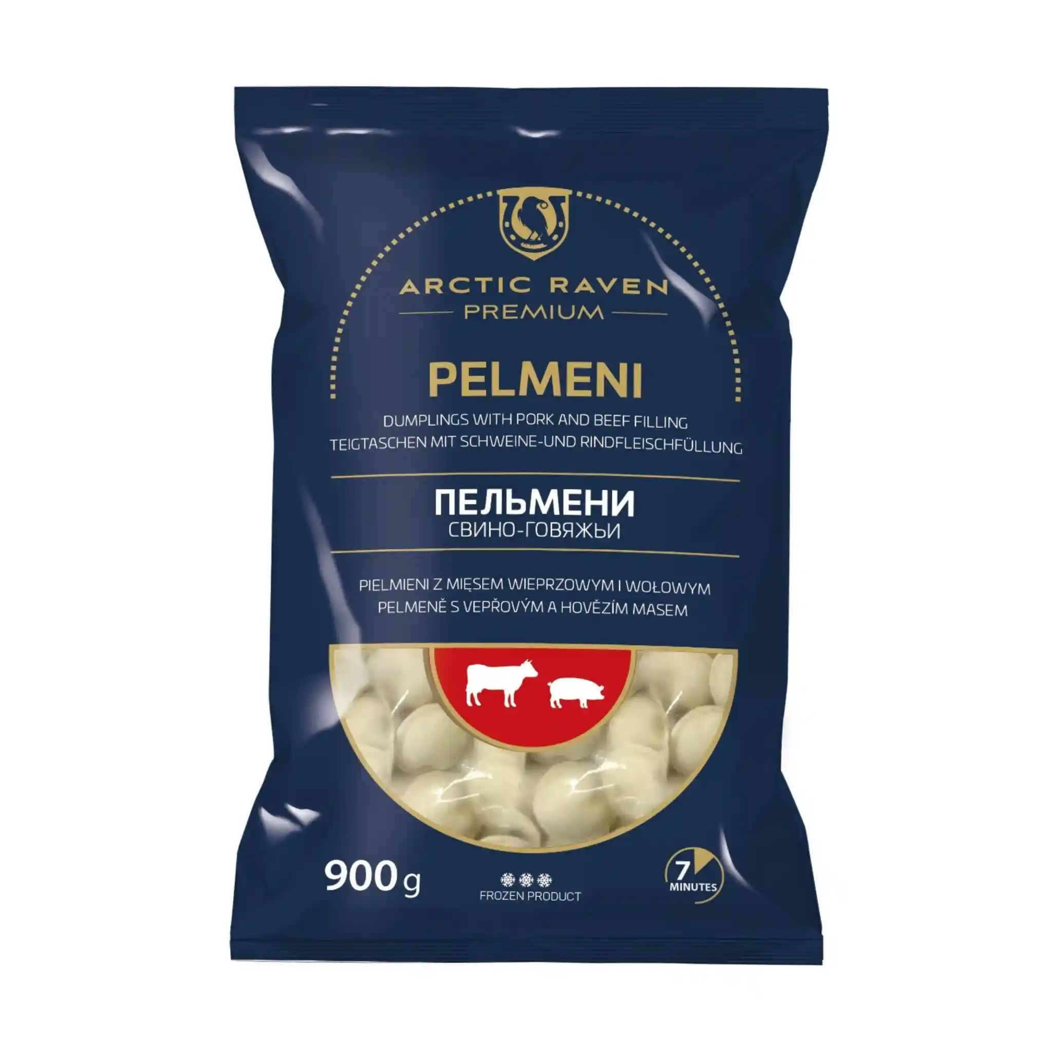 W Arctik Raven Pelmeně s vepřovým a hovězím masem, 900 g/6 ks