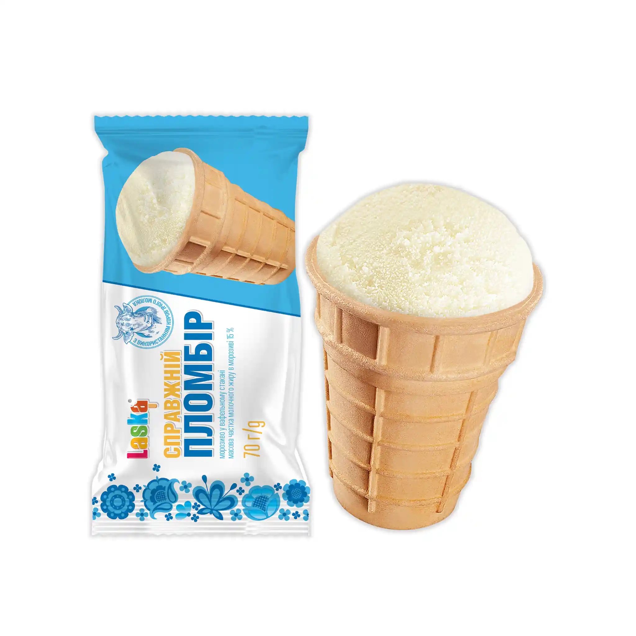 Laska Zmrzlina "Real plombir" v kornoutku 70g/30ks