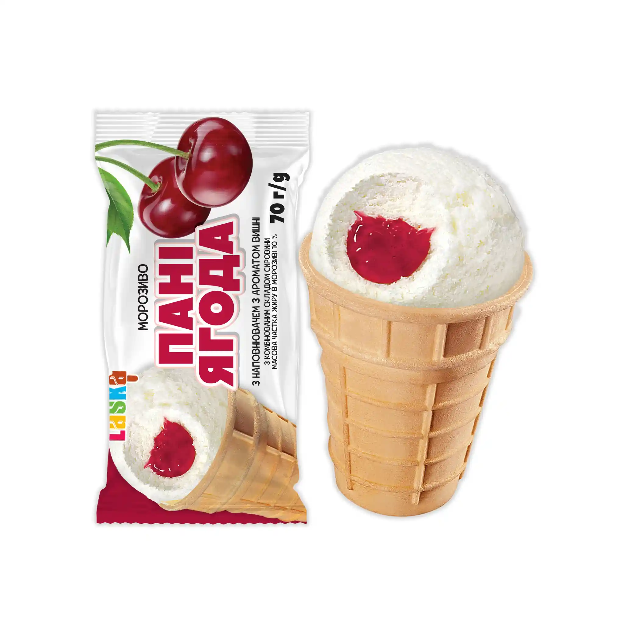 Laska "Mrs. Berry" Zmrzlina s příchutí višní, v kornoutku 70g/30ks