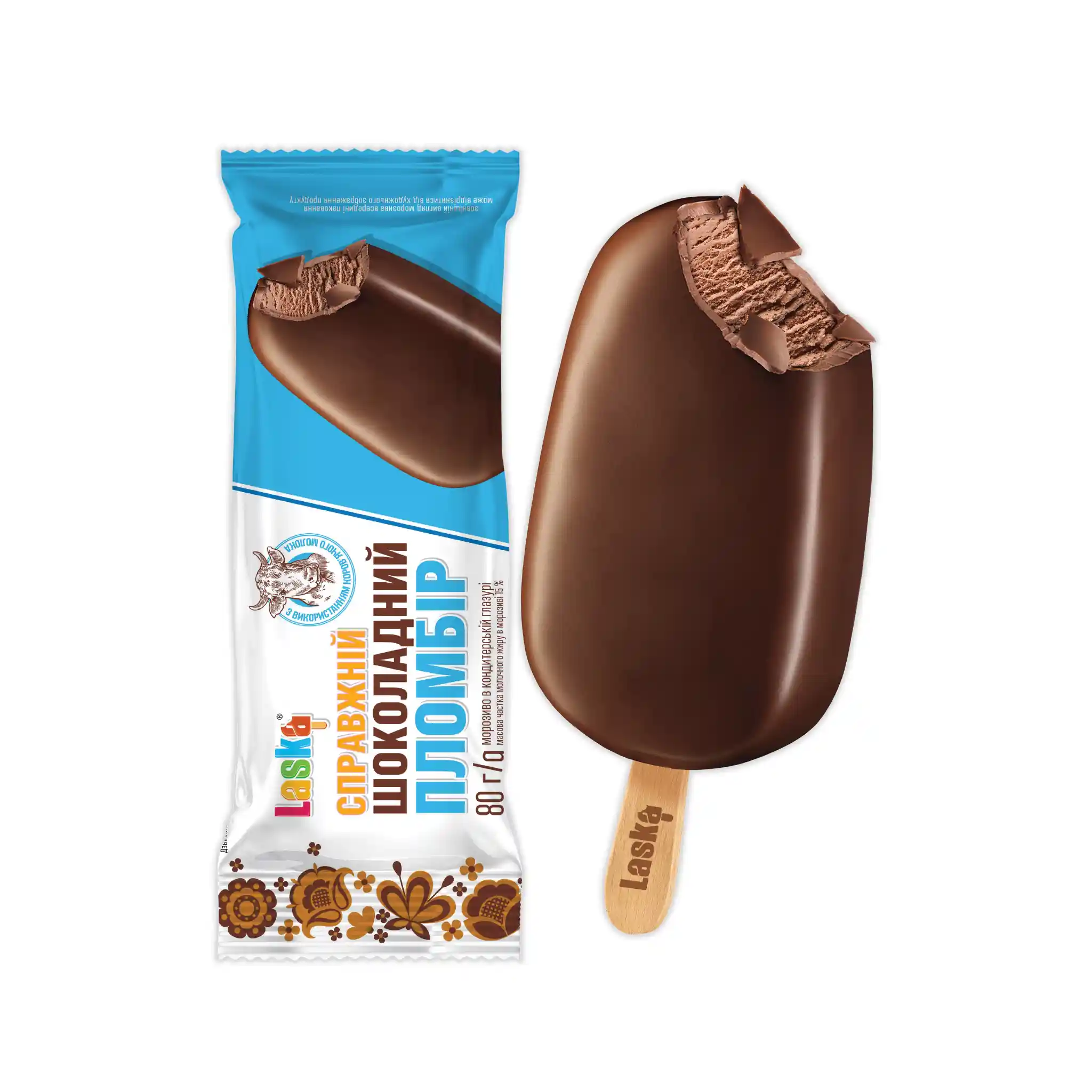 Laska "Real Chocolate plombir" , v cukrářské polevě 80g/24ks