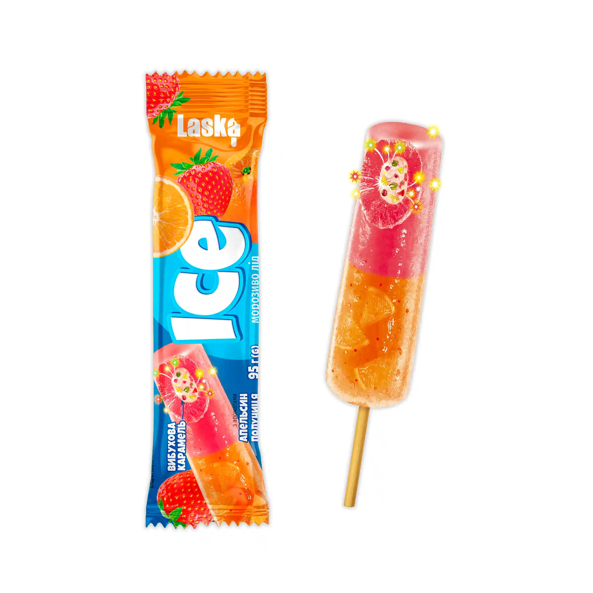 Laska Led s příchutí jahod, pomerančů a karamelu, 95g/32ks