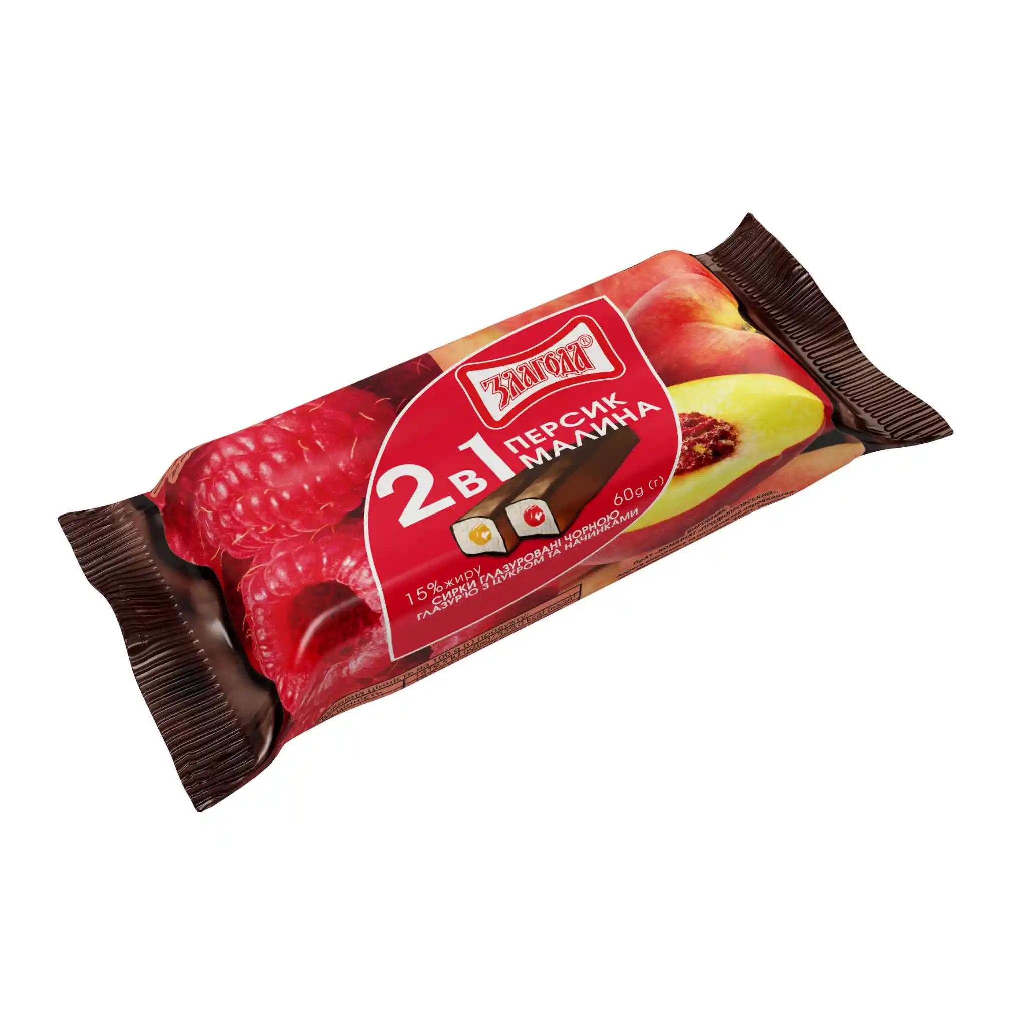 Zlagoda Syrok tvarohový glazovaný 15 % s náplní Broskev, Malina 2 in 1, 60 g/18ks