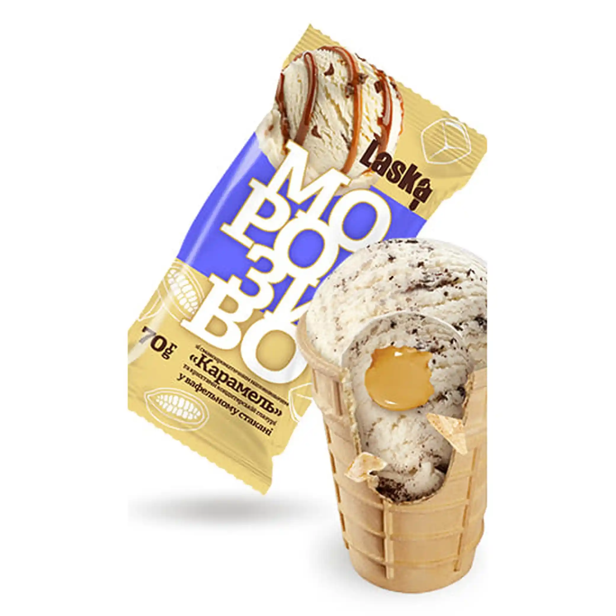 Laska Zmrzlina s kousky karamelu v oplatkovém kelímku 70 g/30ks