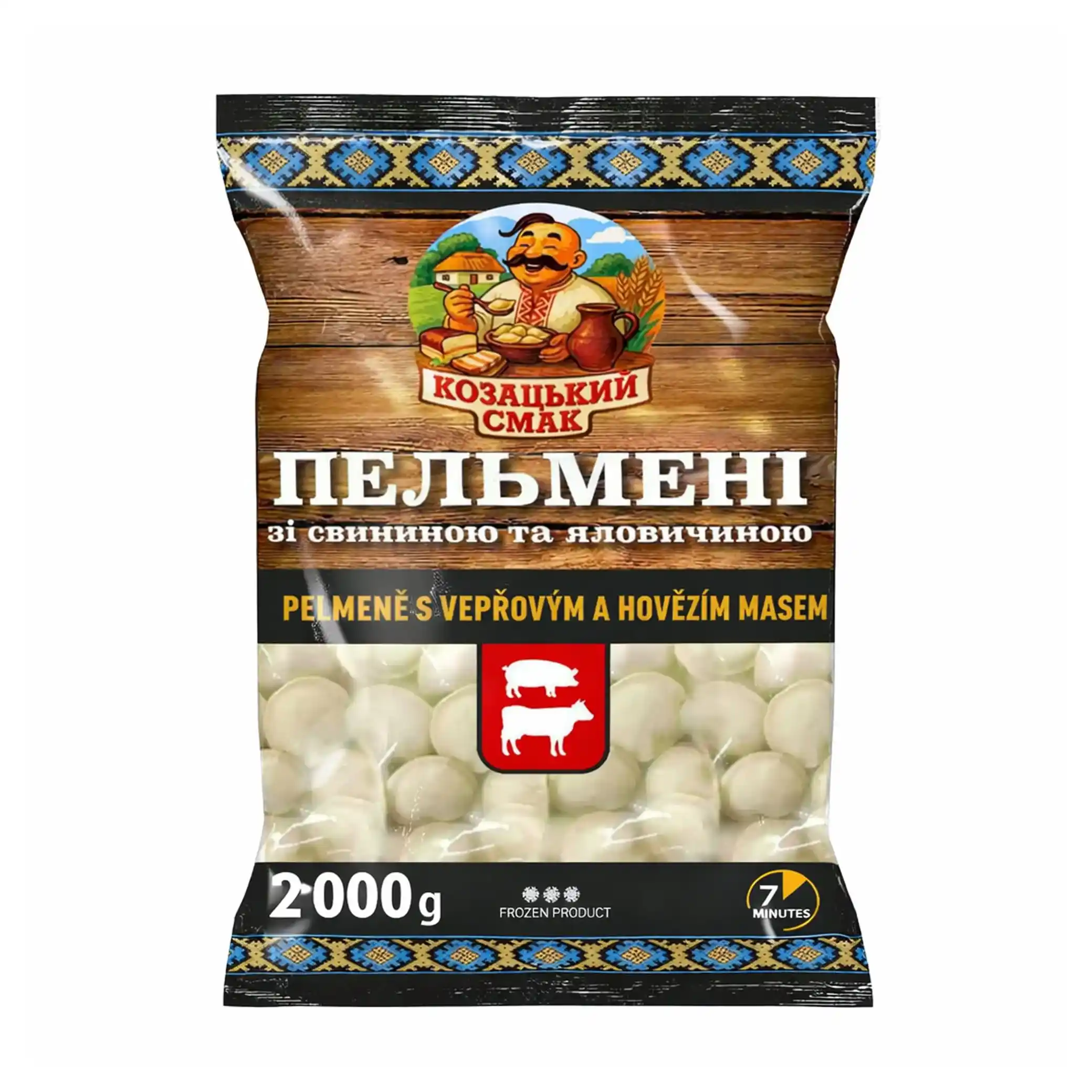 W Kozacký Smak Pelmeně s vepřovým a hovězím masem, 2000 g/6 ks