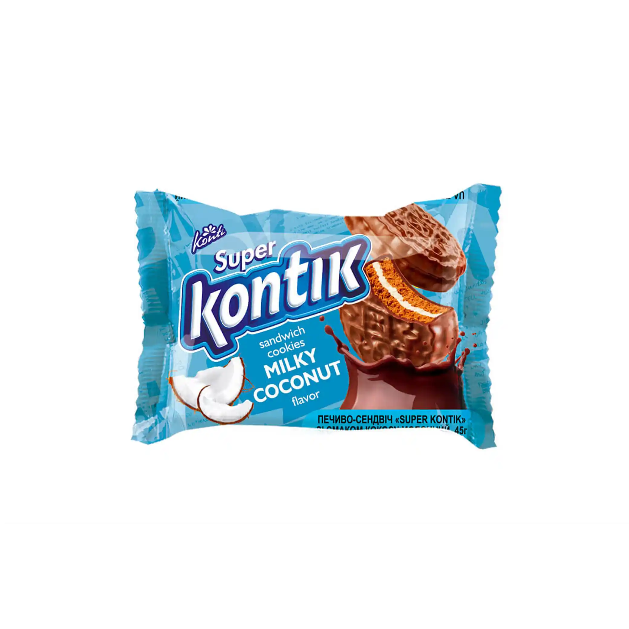 Konti "Super Kontik" sušenky-sendvič  s mléčno-kokosovou příchutí, 90g/36ks