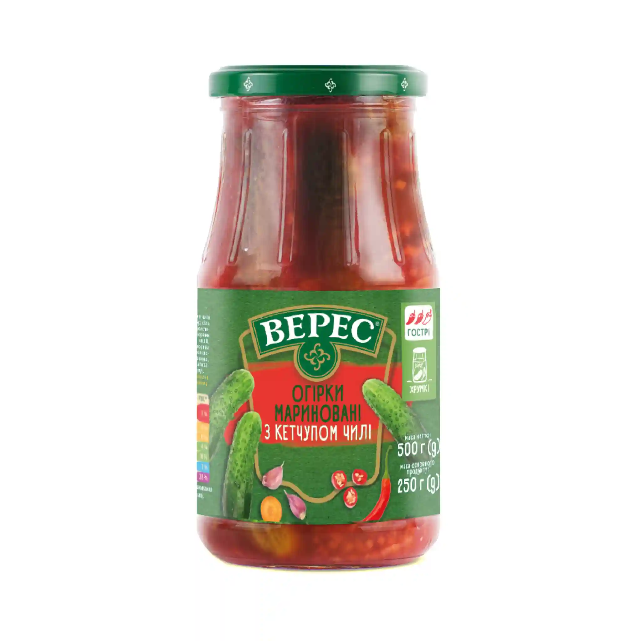 TM Veres "Kornišony s chilli kečupem" marinované, 500g/12ks
