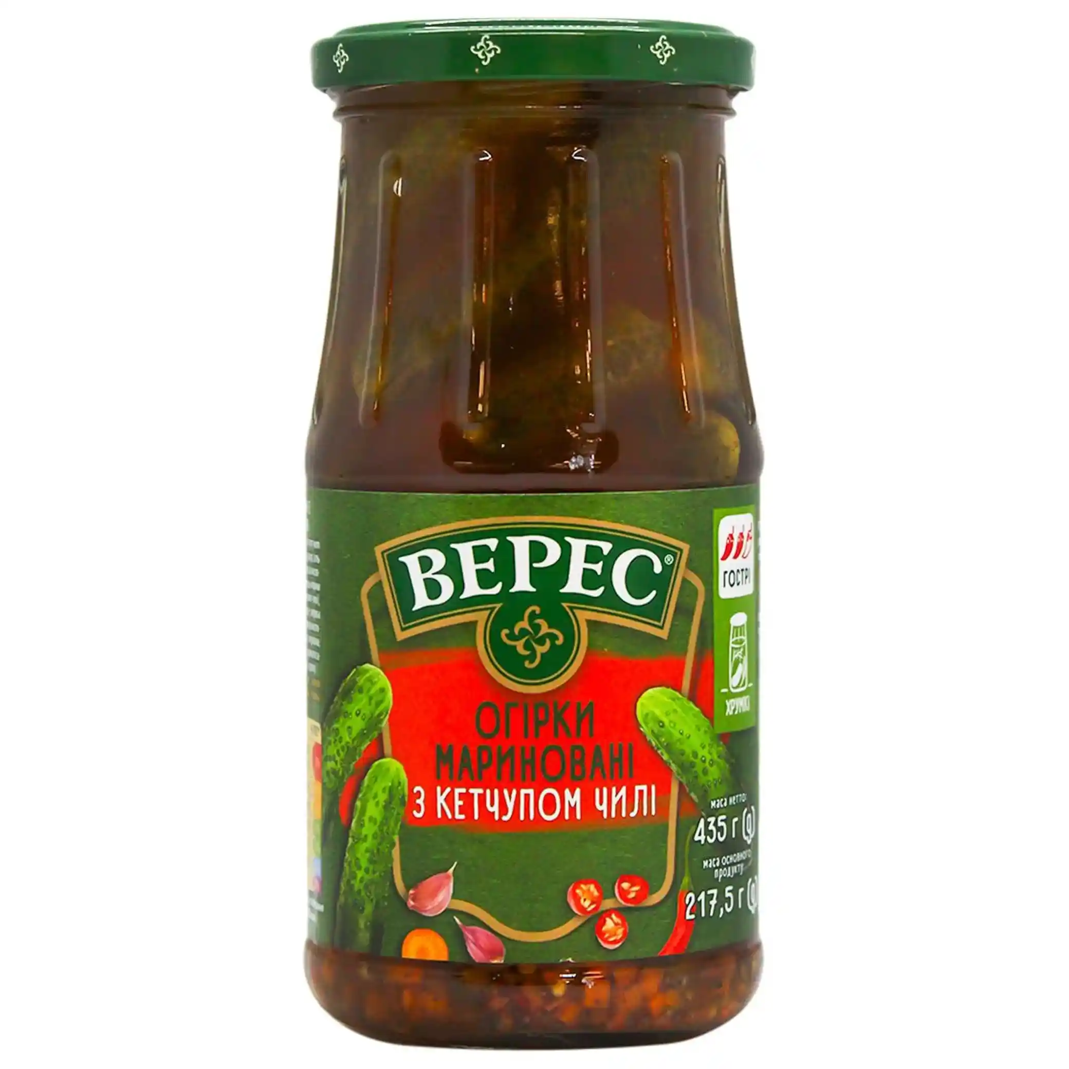 TM Veres Marinované kornišoni s chilli kečupem, 435 g/ 12ks
