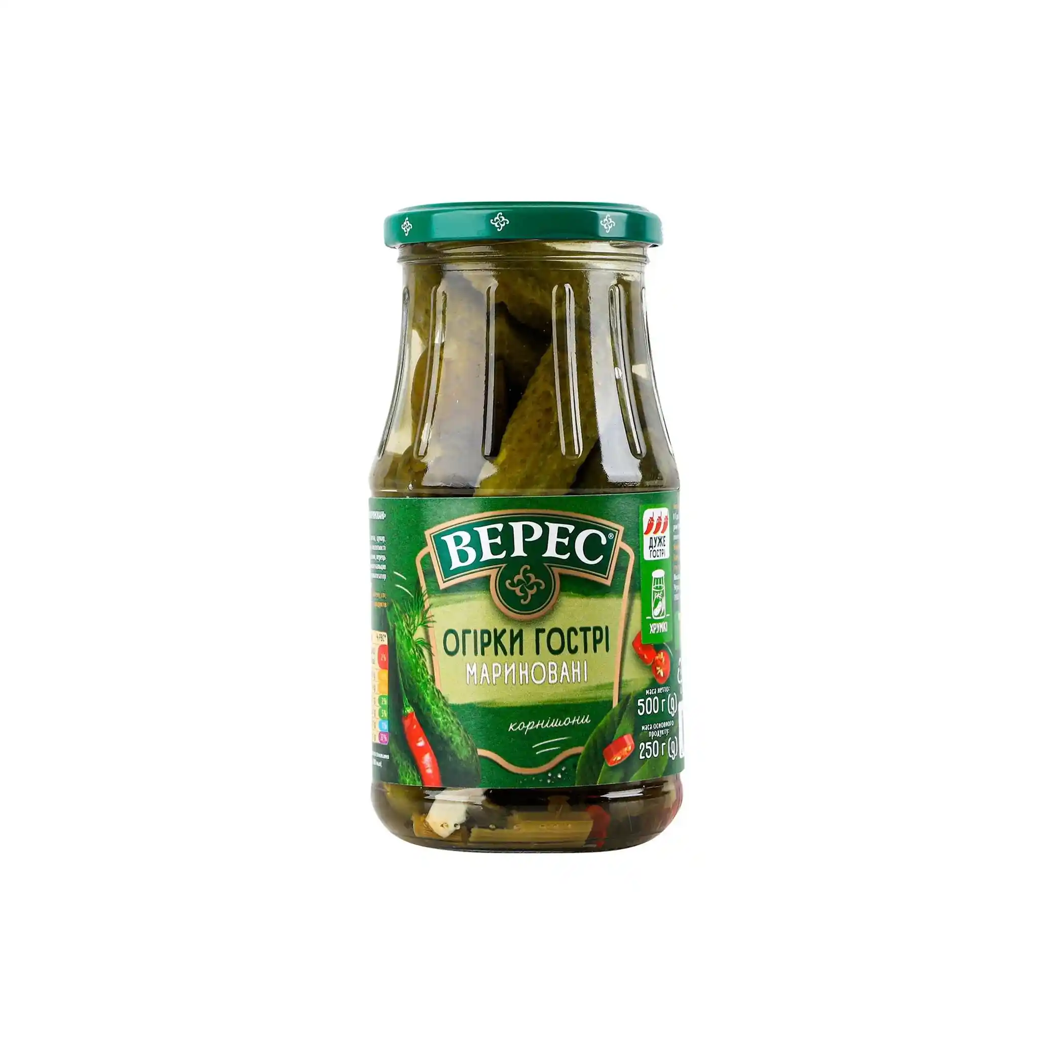 TM Veres Marinované kornišoni pálivé, 435g/12 ks