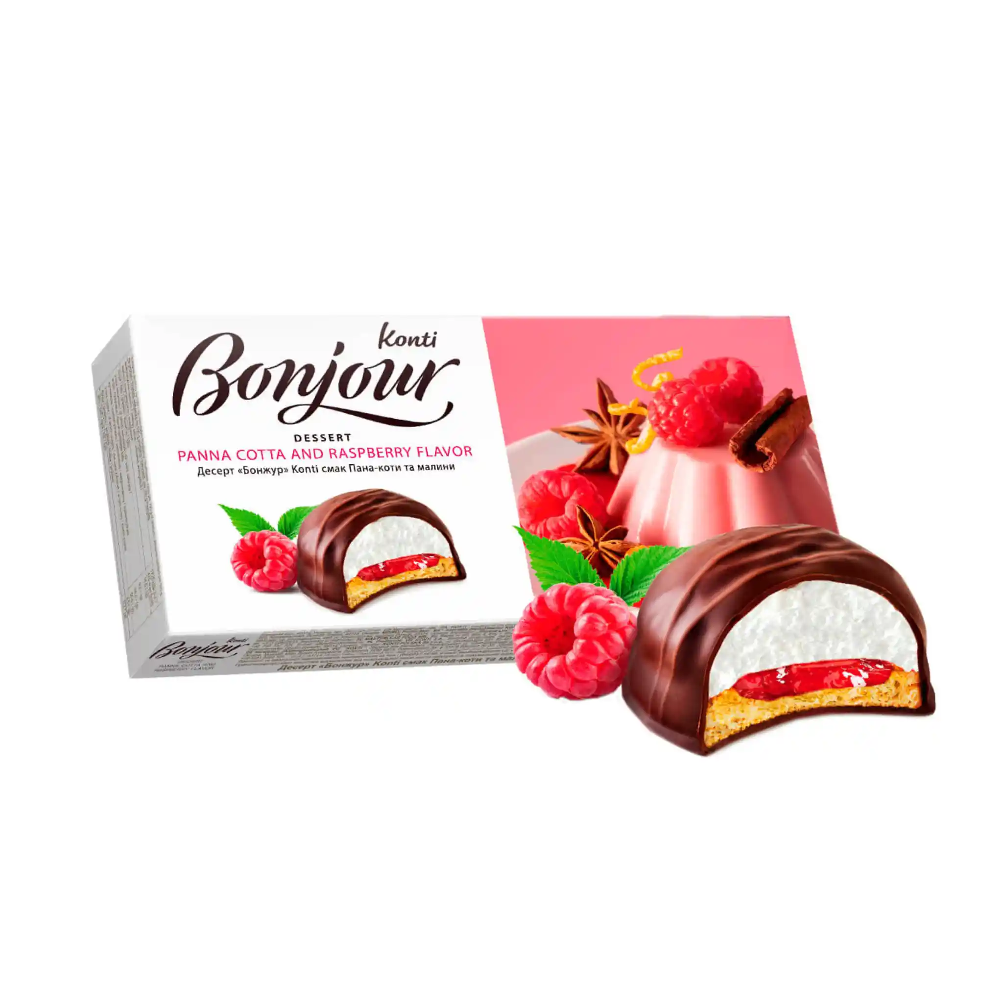 Konti  "Bonjour" dezert suflé s příchutí panna cotta s malinamií, 232g/9ks