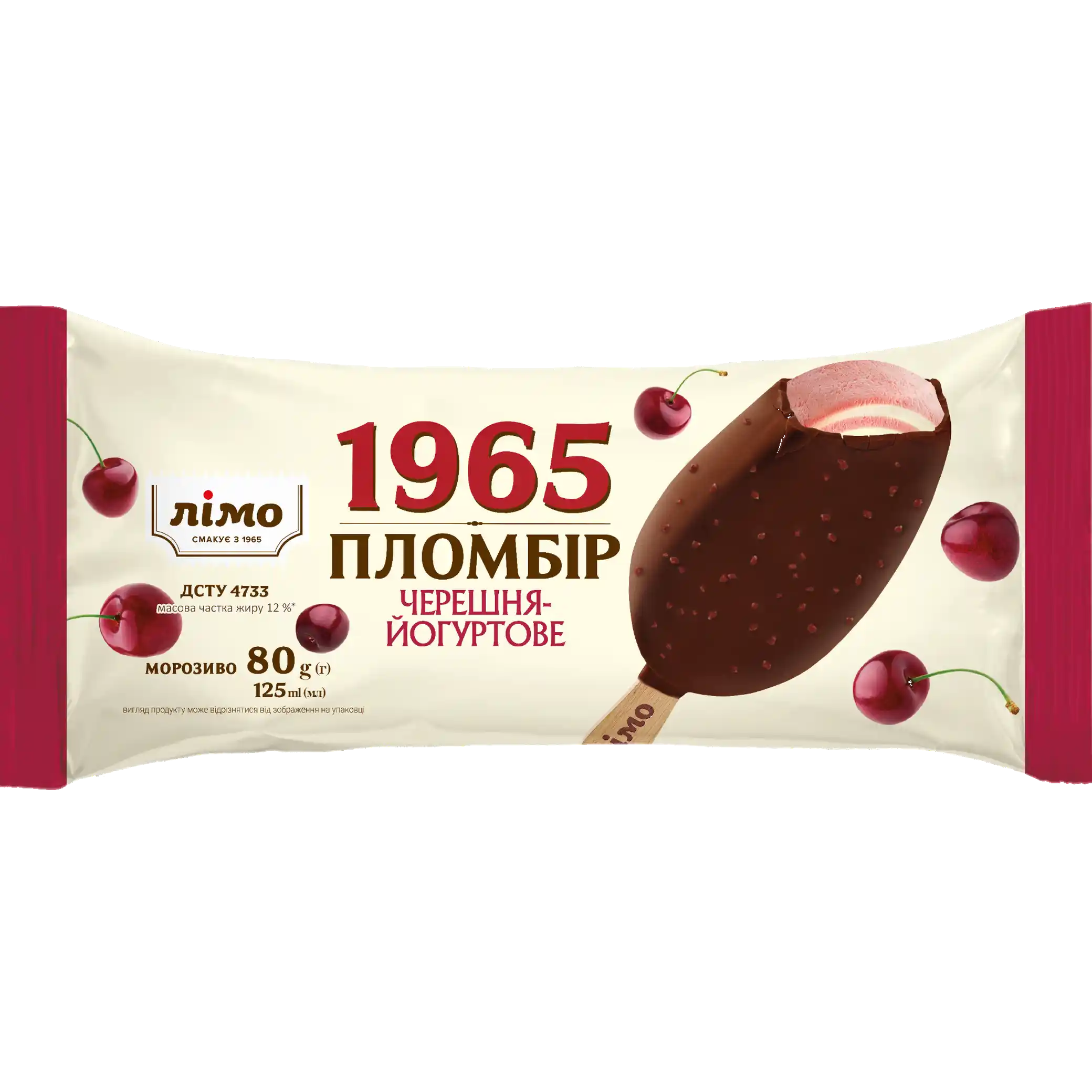 Limo „Plombir 1965“ eskimo „Třešeň“, jogurtové, čokoládová poleva s višňovými křupinkami, 80 g/28ks