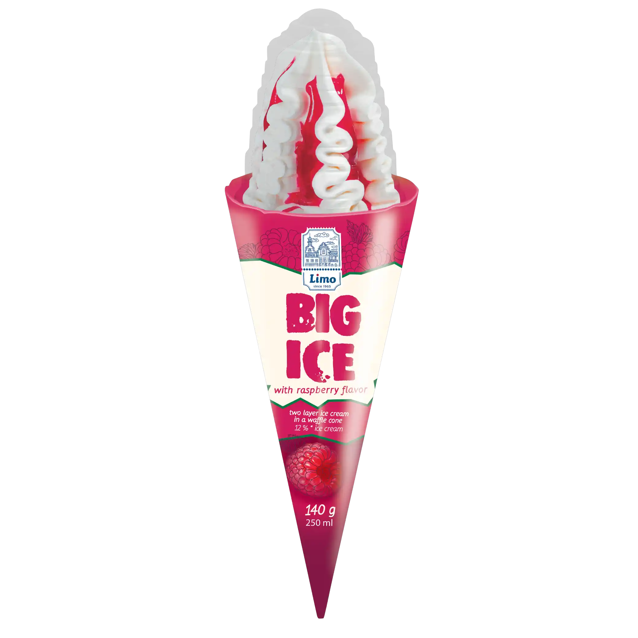 LIMO „BIG ICE“ zmrzlina kornout „Malina“, 140 g/18ks