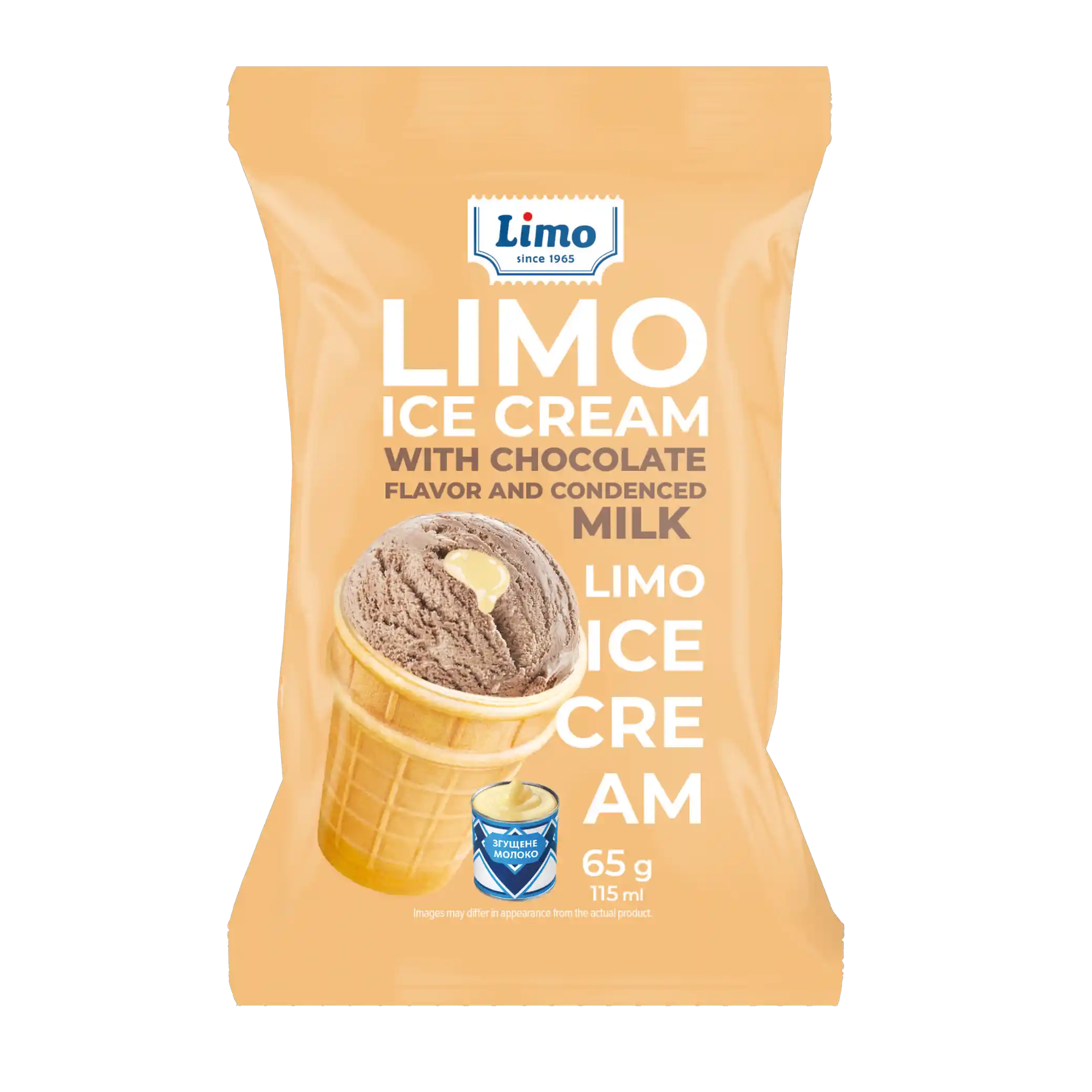 „LIMO ICE CREAM“ zmrzlina čokoláda & kondenzované mléko, vaflový kelímek, 65 g/40ks