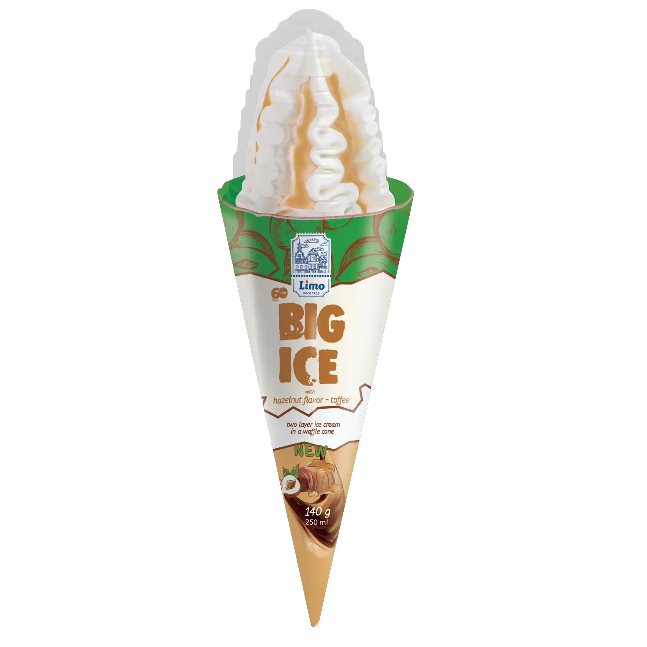 LIMO „BIG ICE“ zmrzlina kornout „Lískový oříšek & toffee“, 140 g/18ks