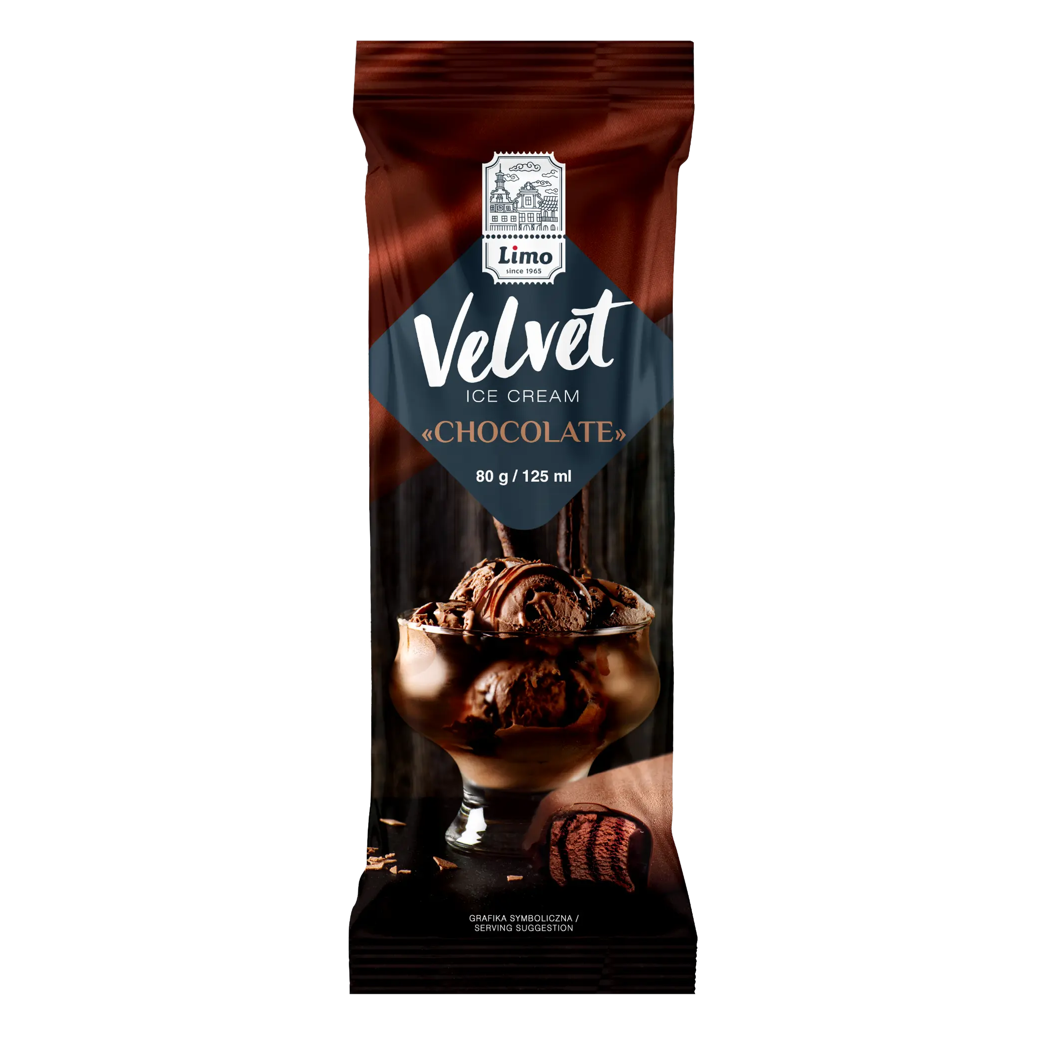 Limo „VELVET“ zmrzlina Čokoládová s čokoládovou náplní, čokoládová poleva, 80 g/25ks