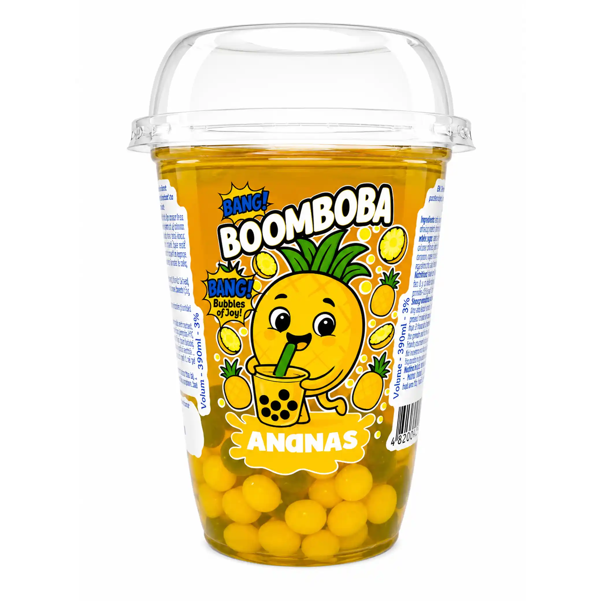 Vomond „Bubble Tea“ s příchutí ananasu a zeleného čaje, 390ml/12kus