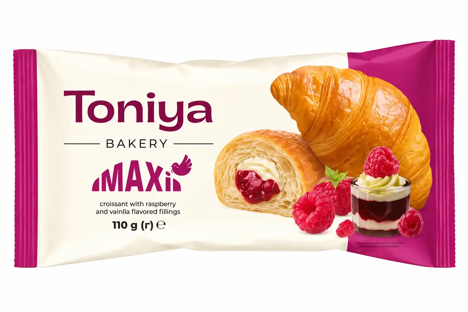 Toniya Croissant „MAXI“ s malinou a vanilkou, 110 g/10ks
