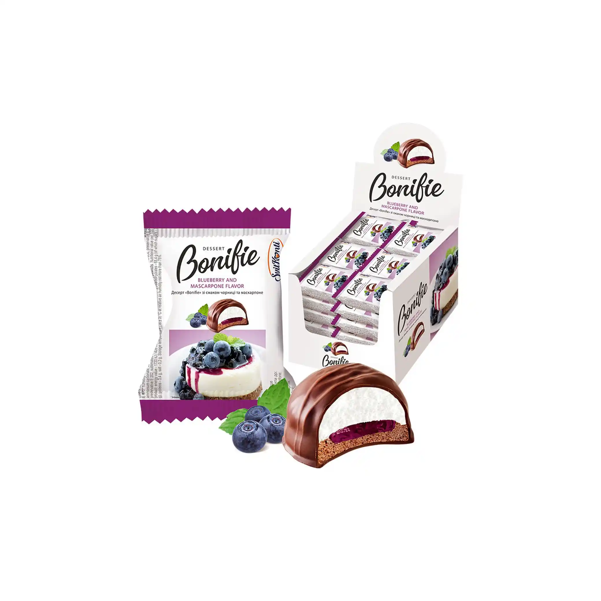 SvitKonti "Bonifie. Mascarpone s borůvkami", dezert suflé, 29g/24ks