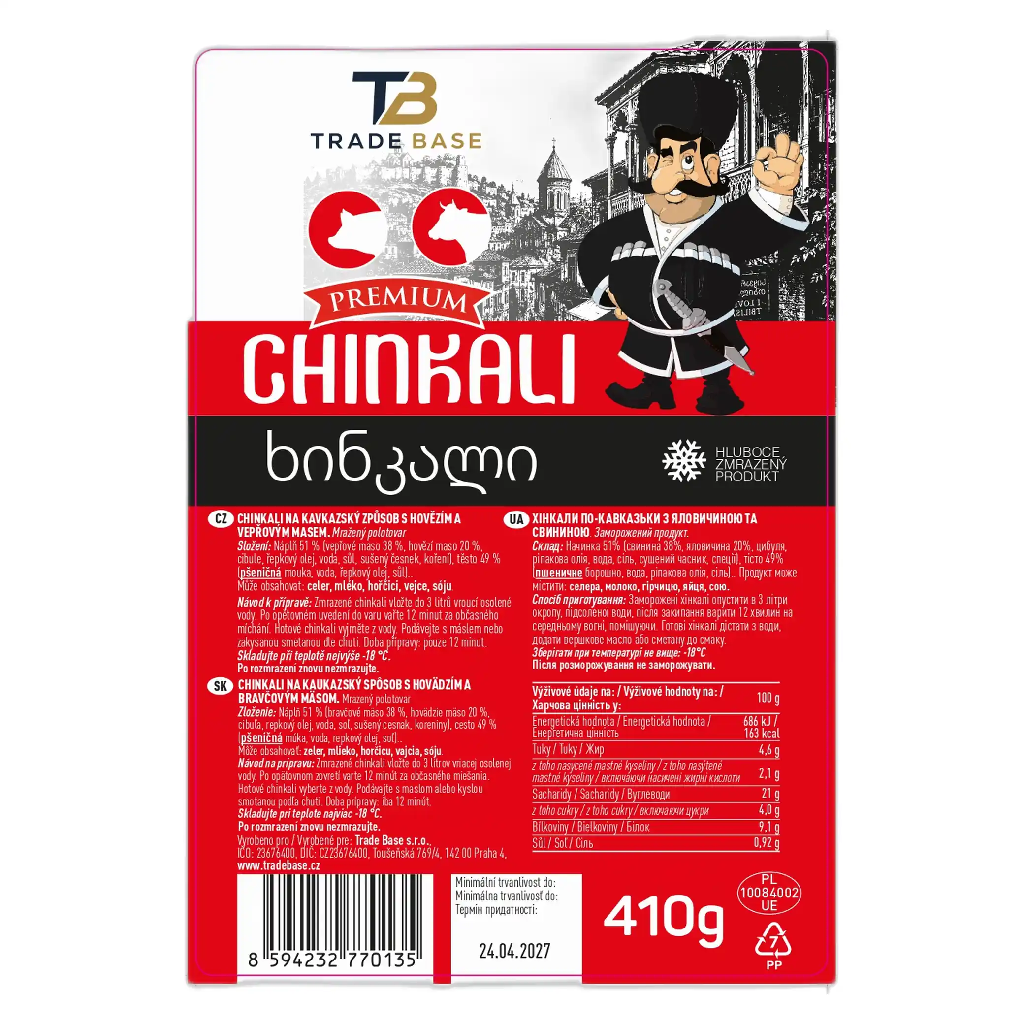 Trade Base "Kavkazské chinkali" s vepřovým a hovězím masem, 410 g/12ks