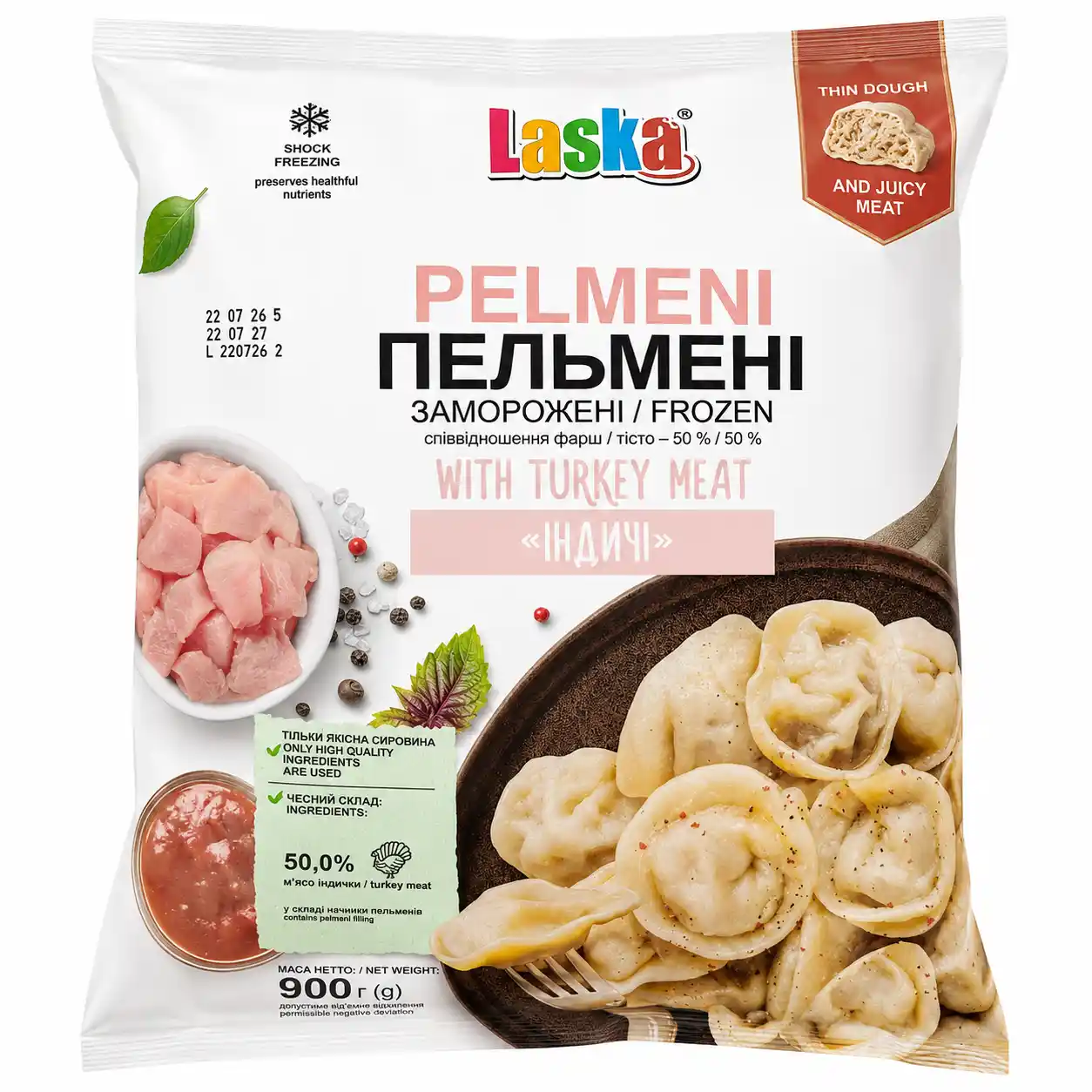Laska 968 Pelmeně s krůtím masem, 900 g/6ks
