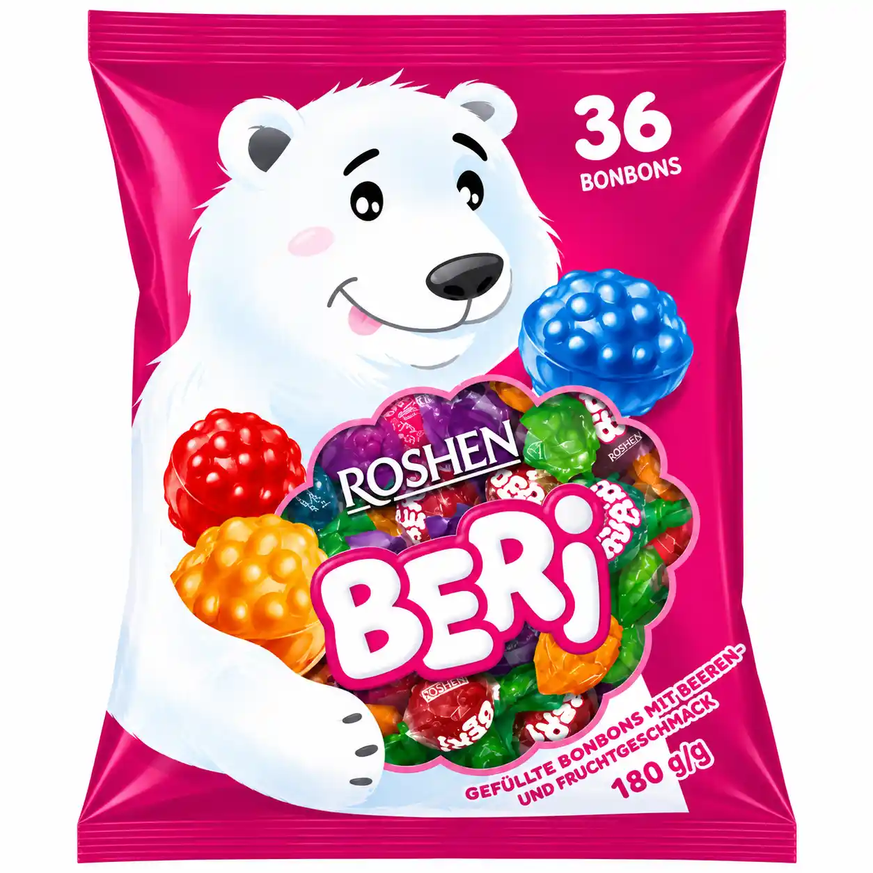 Roshen „BERI“ tvrdé bonbóny s náplní, 180 g/12 ks