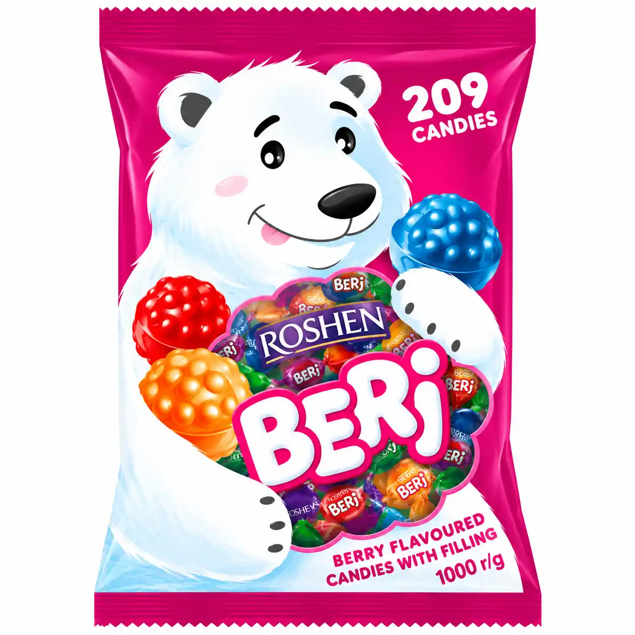 Roshen „BERI“ tvrdé bonbóny s náplní, 1 kg/8 ks