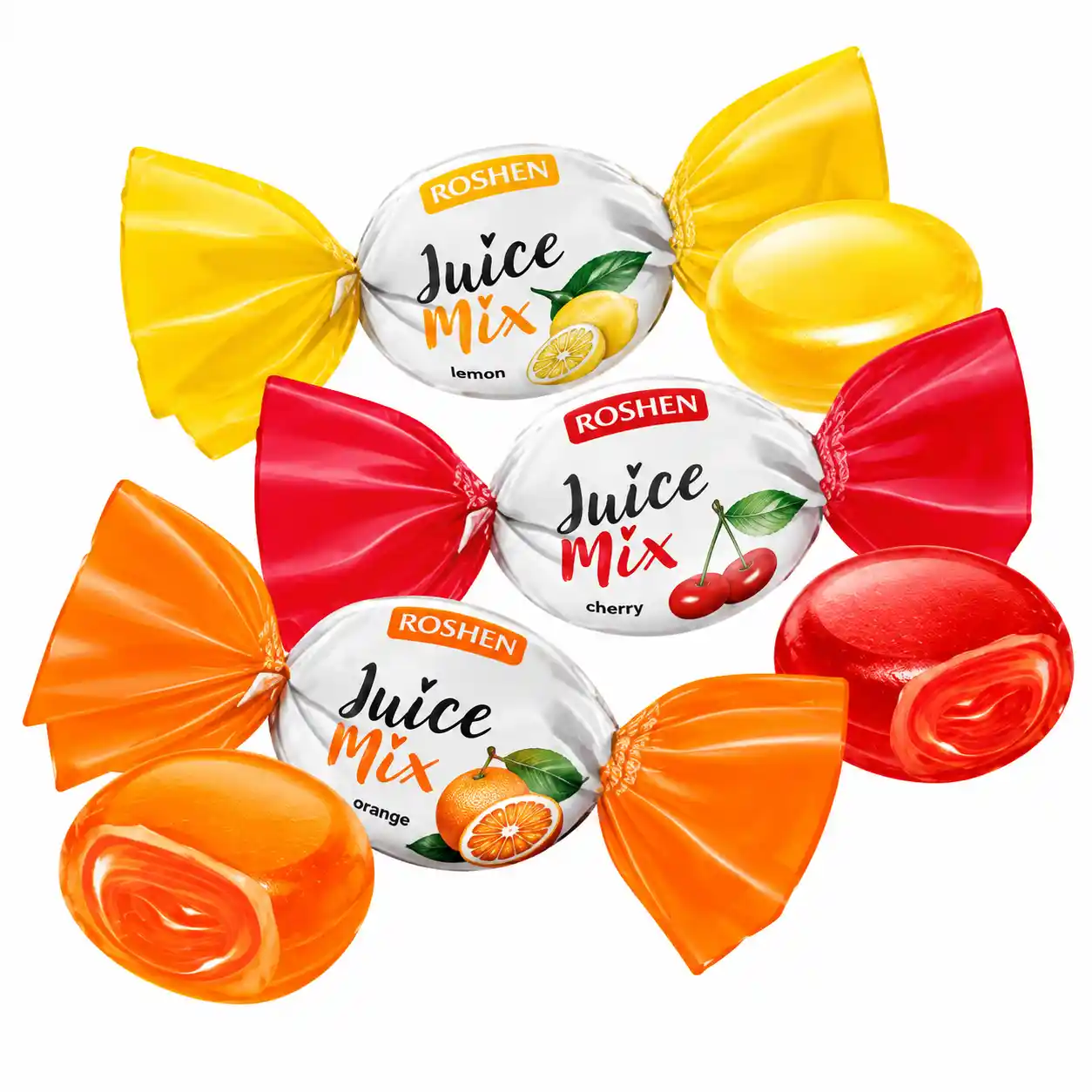 Roshen „Juice Mix“ bonbóny s ovocnou náplní, 1 kg/8 ks