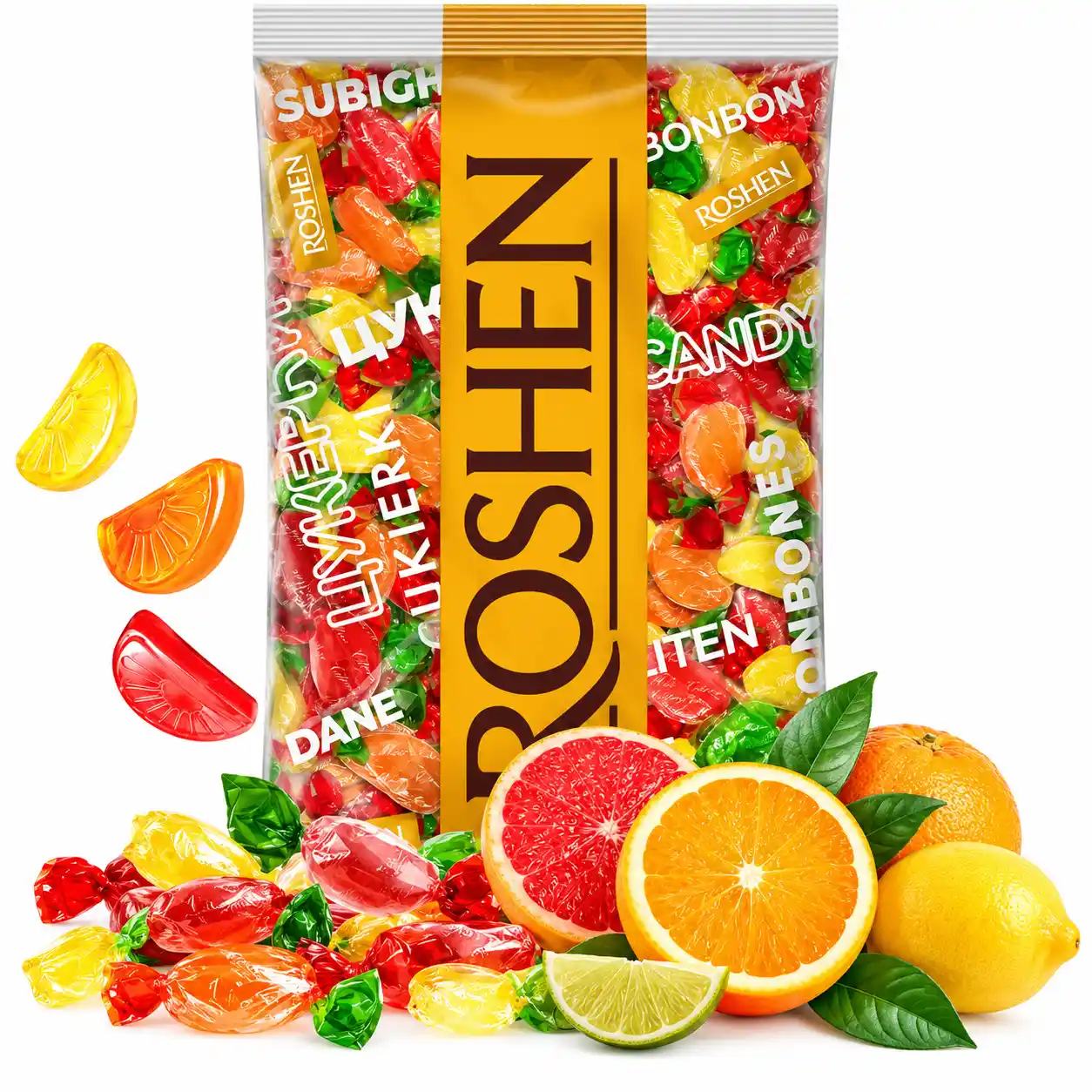 Roshen „Citrus Mix“ bonbóny s citrusovou náplní, 1 kg/7 ks