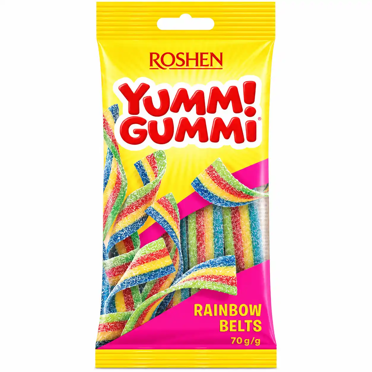 Roshen „Yummi Gummi Sour Belts“ kyselé želé pásky, 70g/40 ks